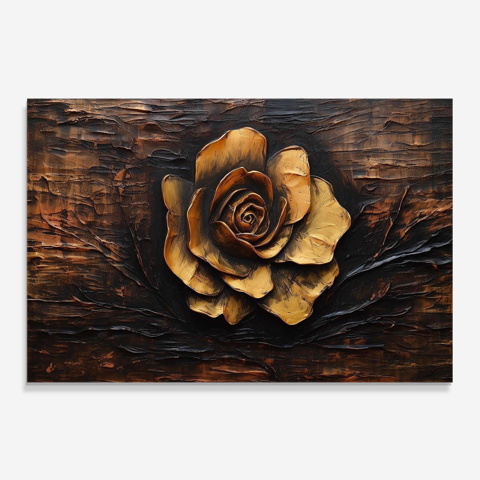 Küchenrückwand Glas Gold Rose On Wood mockup 0