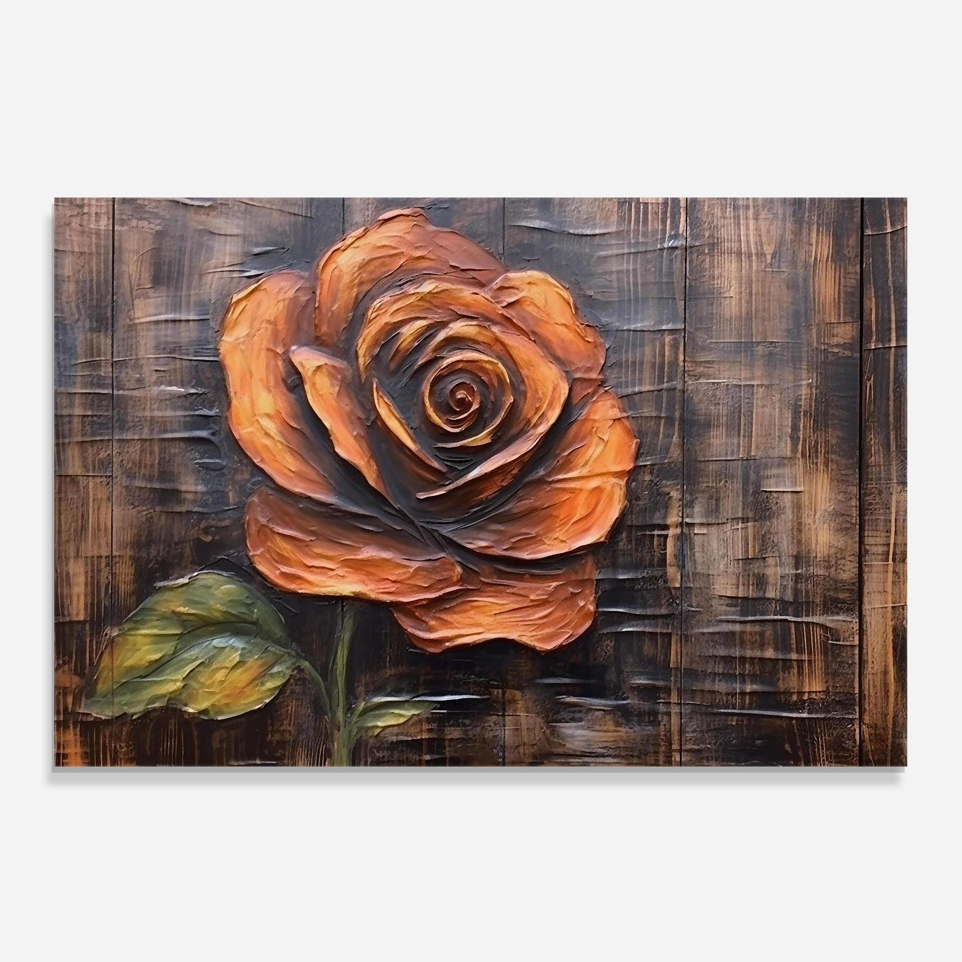 Küchenrückwand Glas Orange Rose On Wood mockup 0