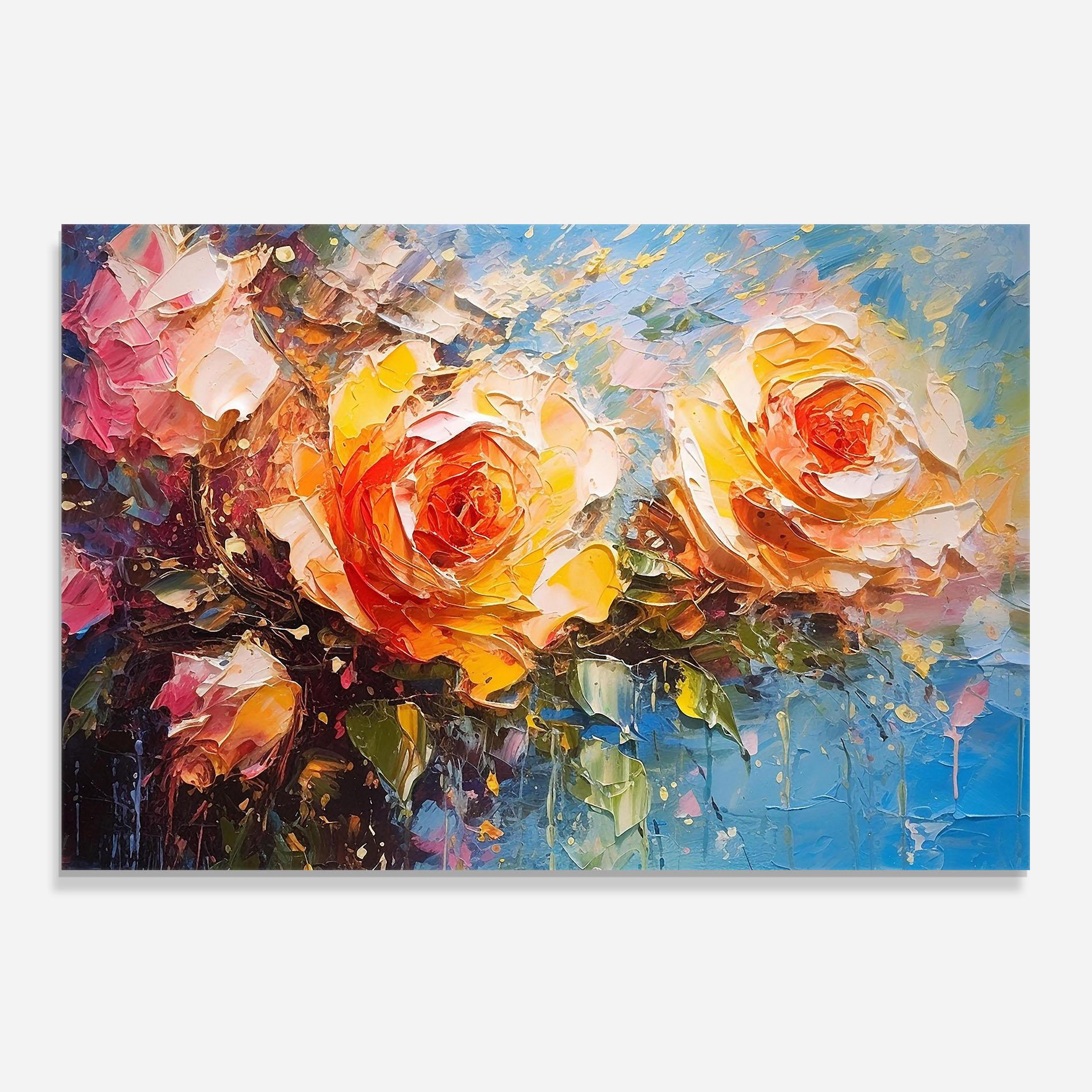 Küchenrückwand Glas Orange Roses Painting mockup 0