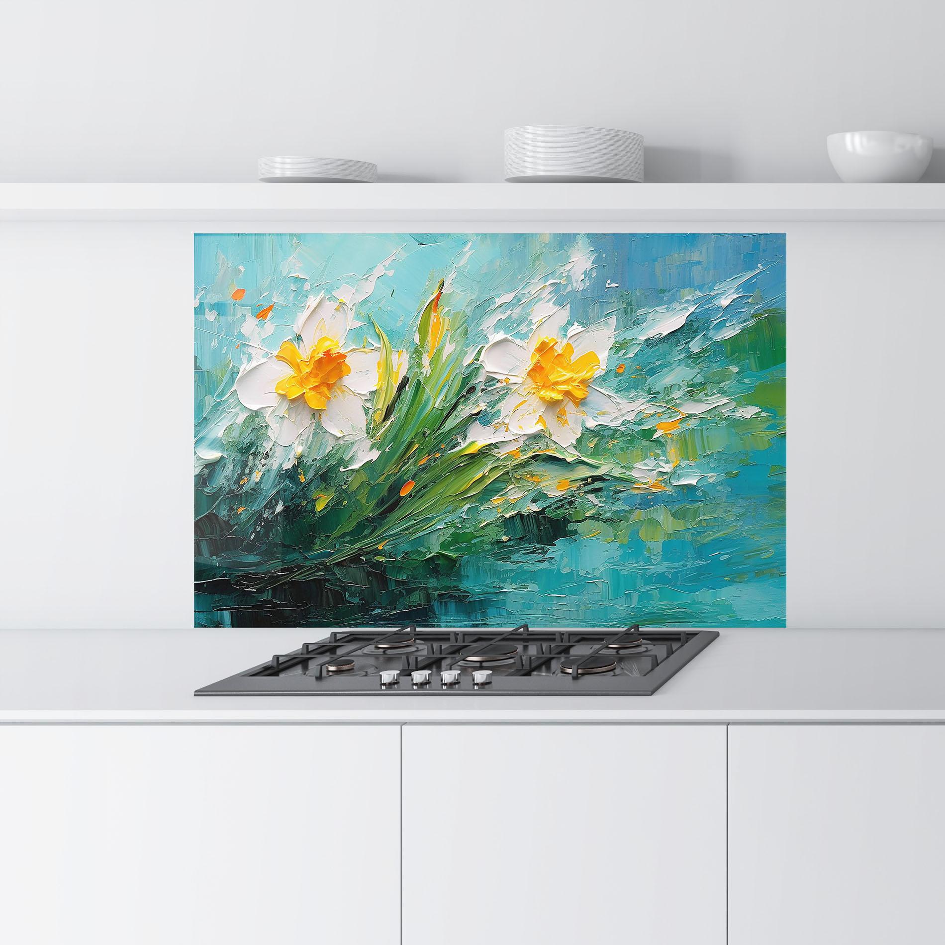 Küchenrückwand Glas Abstract Flower Painting mockup 9
