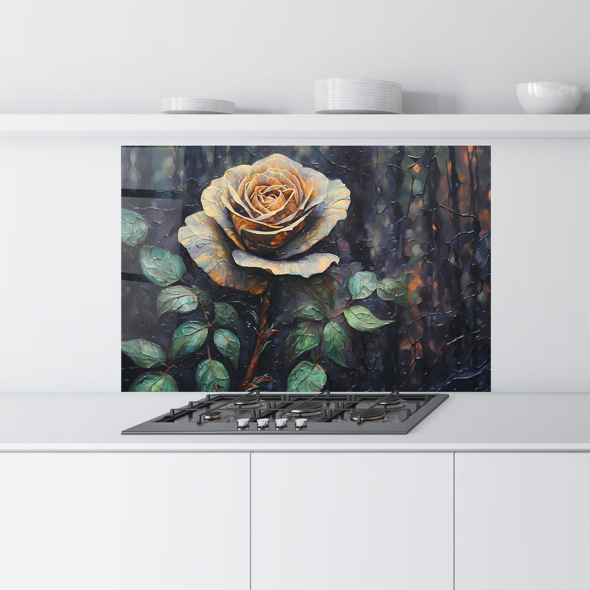 Küchenrückwand Glas Blue Yellow Rose Art mockup 9