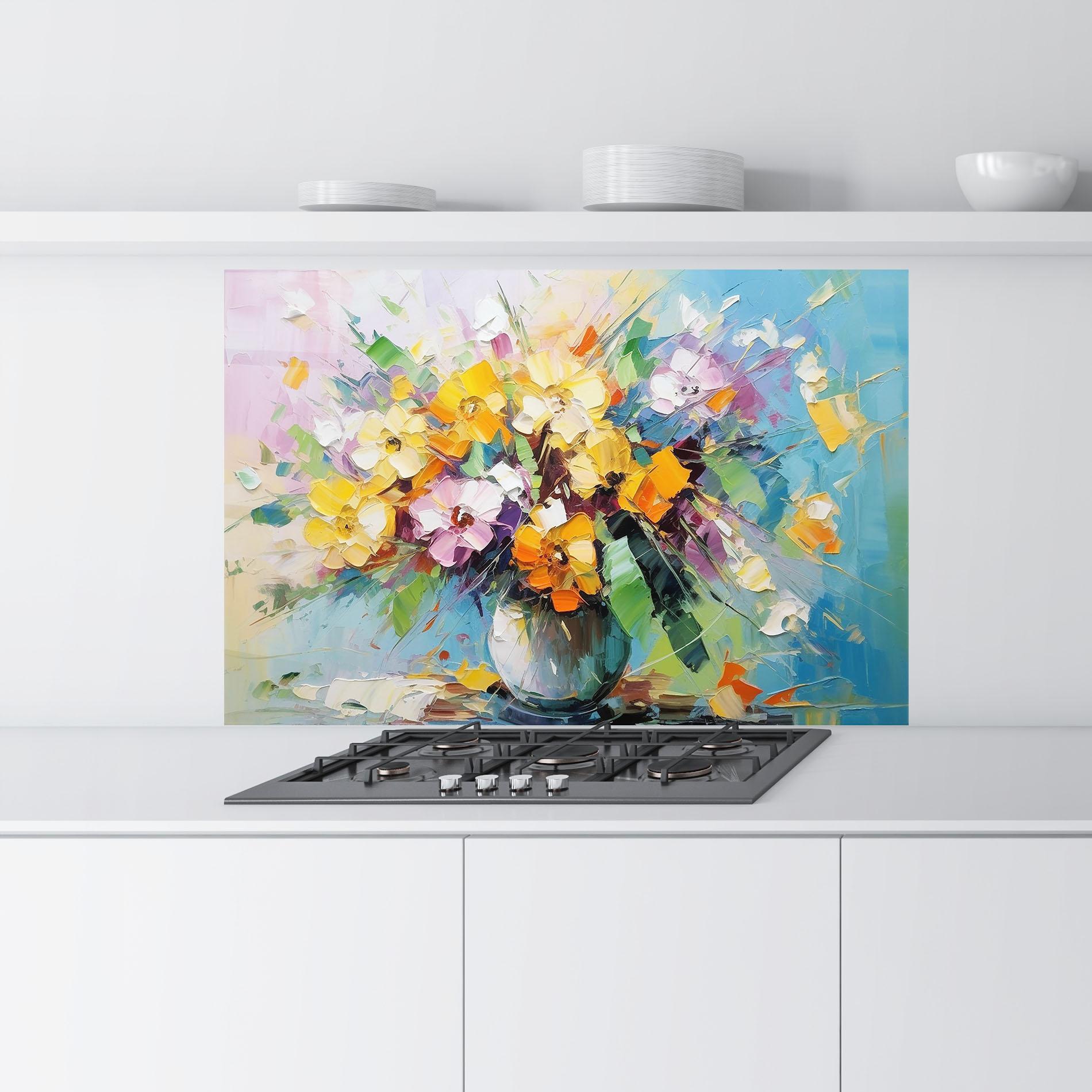 Küchenrückwand Glas Colorfull Flowers Painting mockup 9
