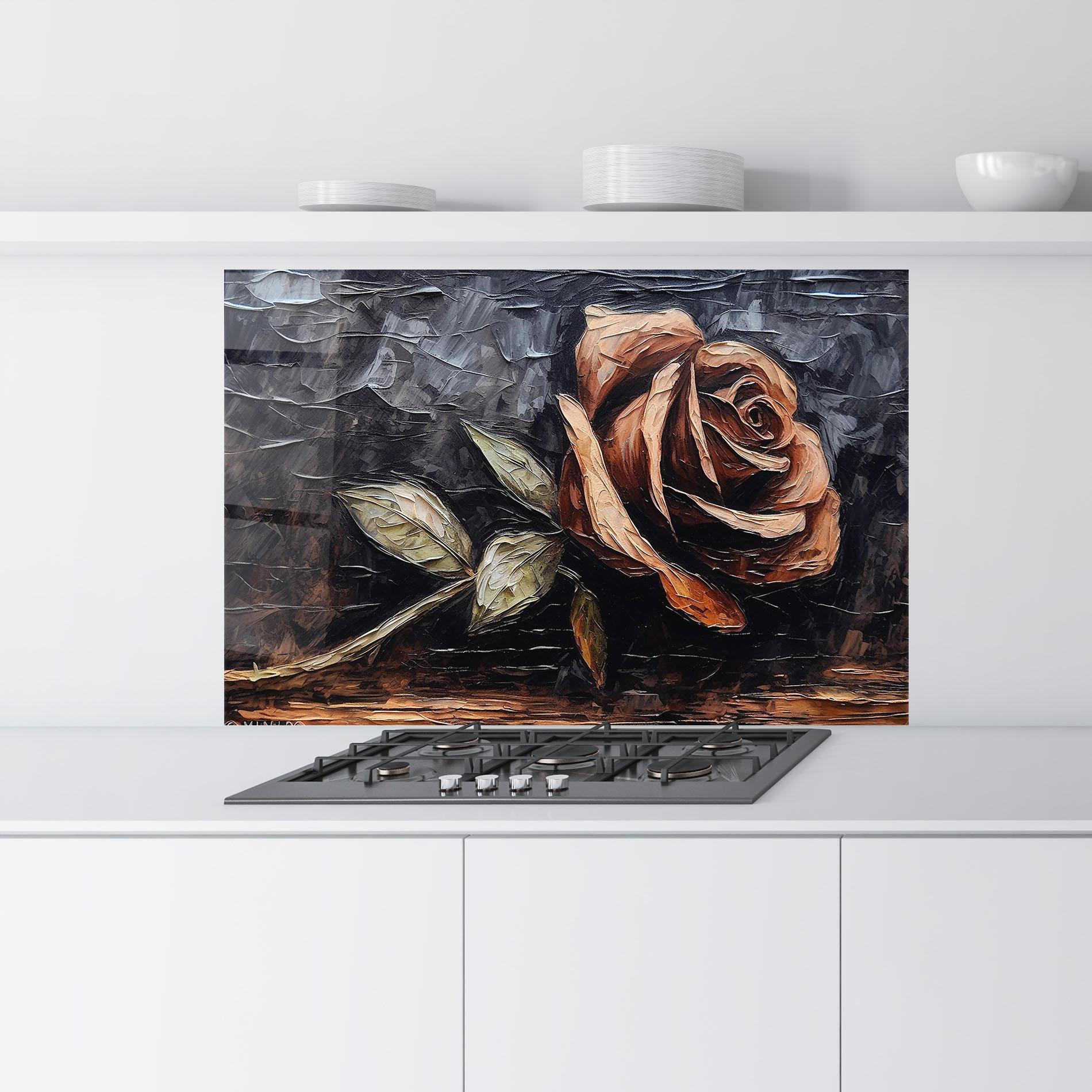 Küchenrückwand Glas Dirty Red Rose Art mockup 9