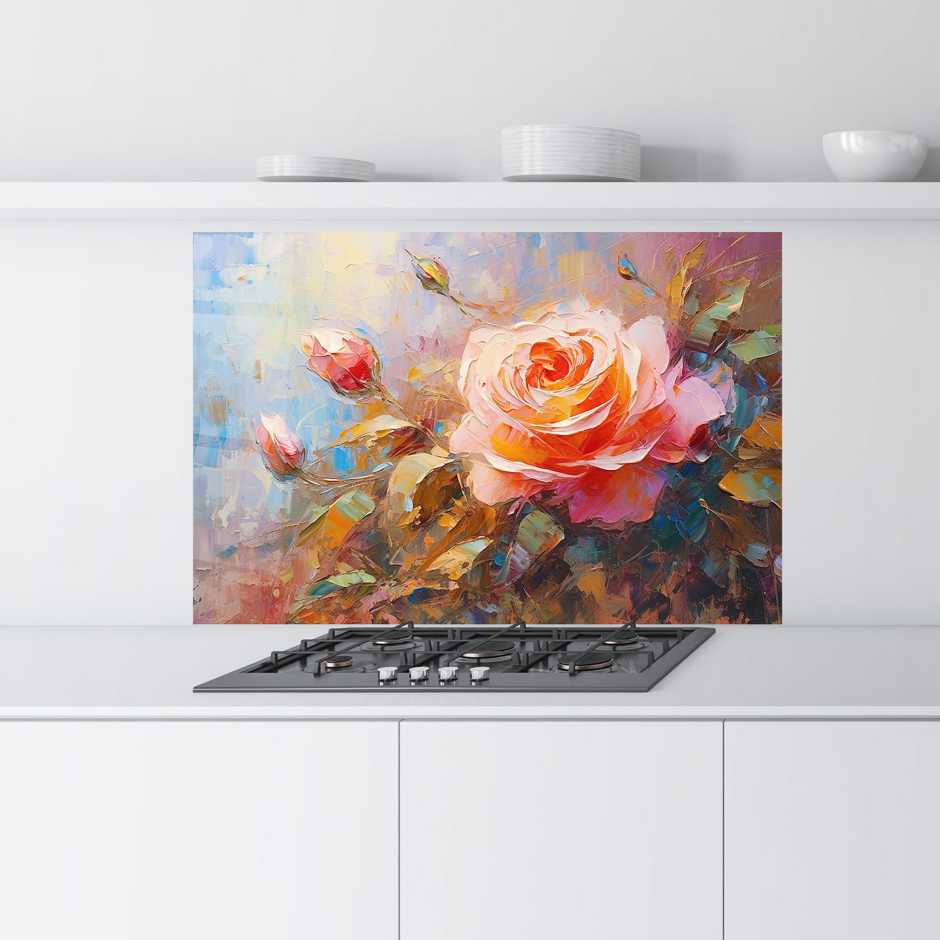 Küchenrückwand Glas Light Pink Rose Art mockup 9