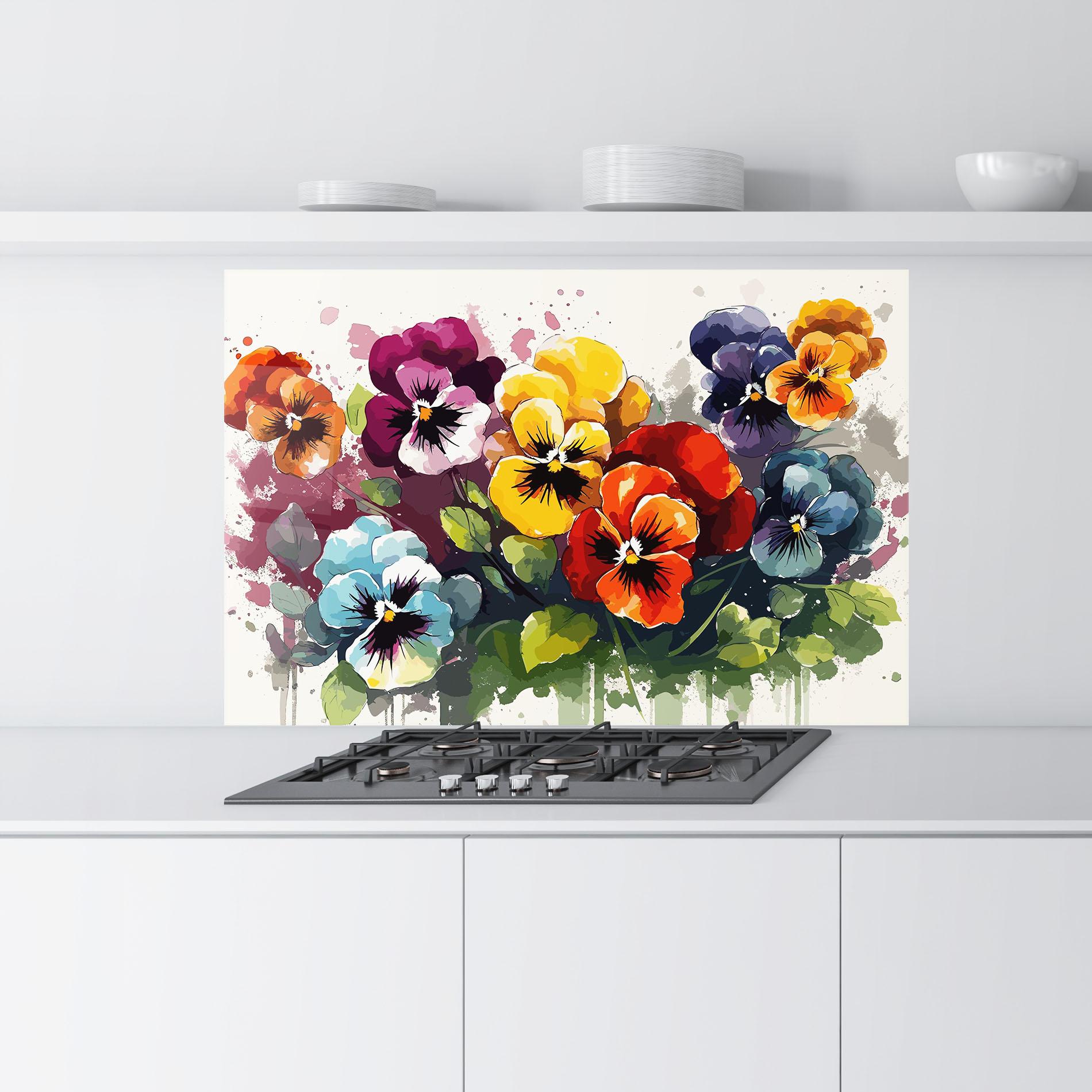 Küchenrückwand Glas Mix Paint Flowers mockup 9