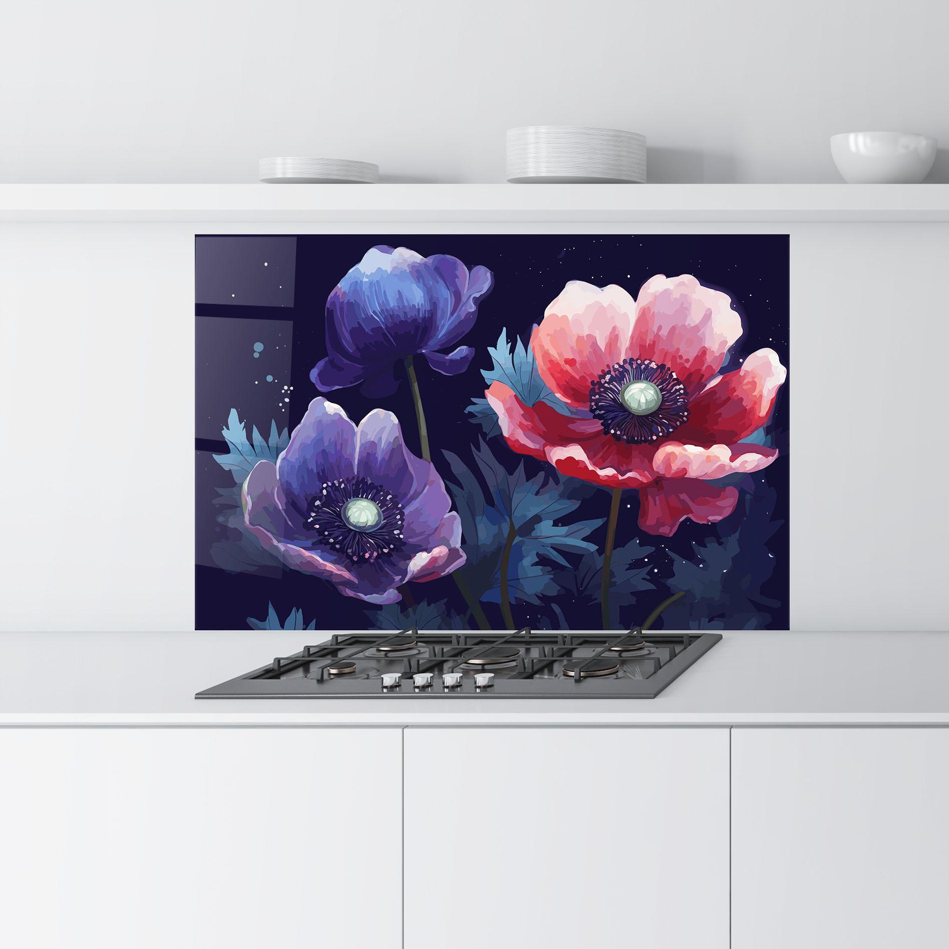 Küchenrückwand Glas Night Poppy Art mockup 9