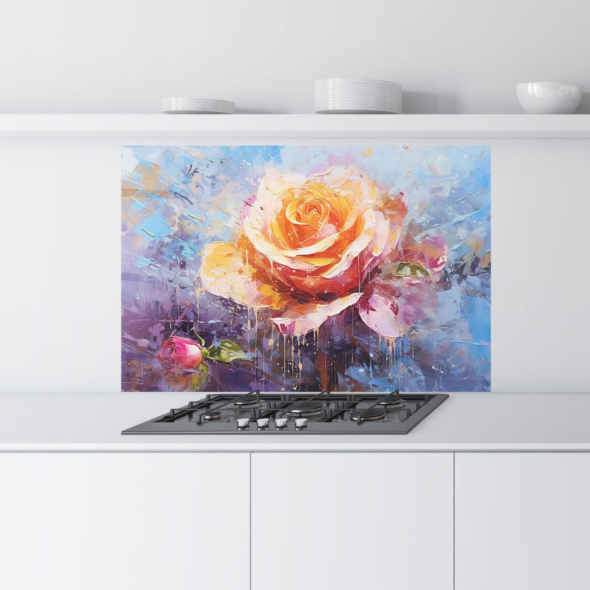 Küchenrückwand Glas Orange Pink Peony Art mockup 9