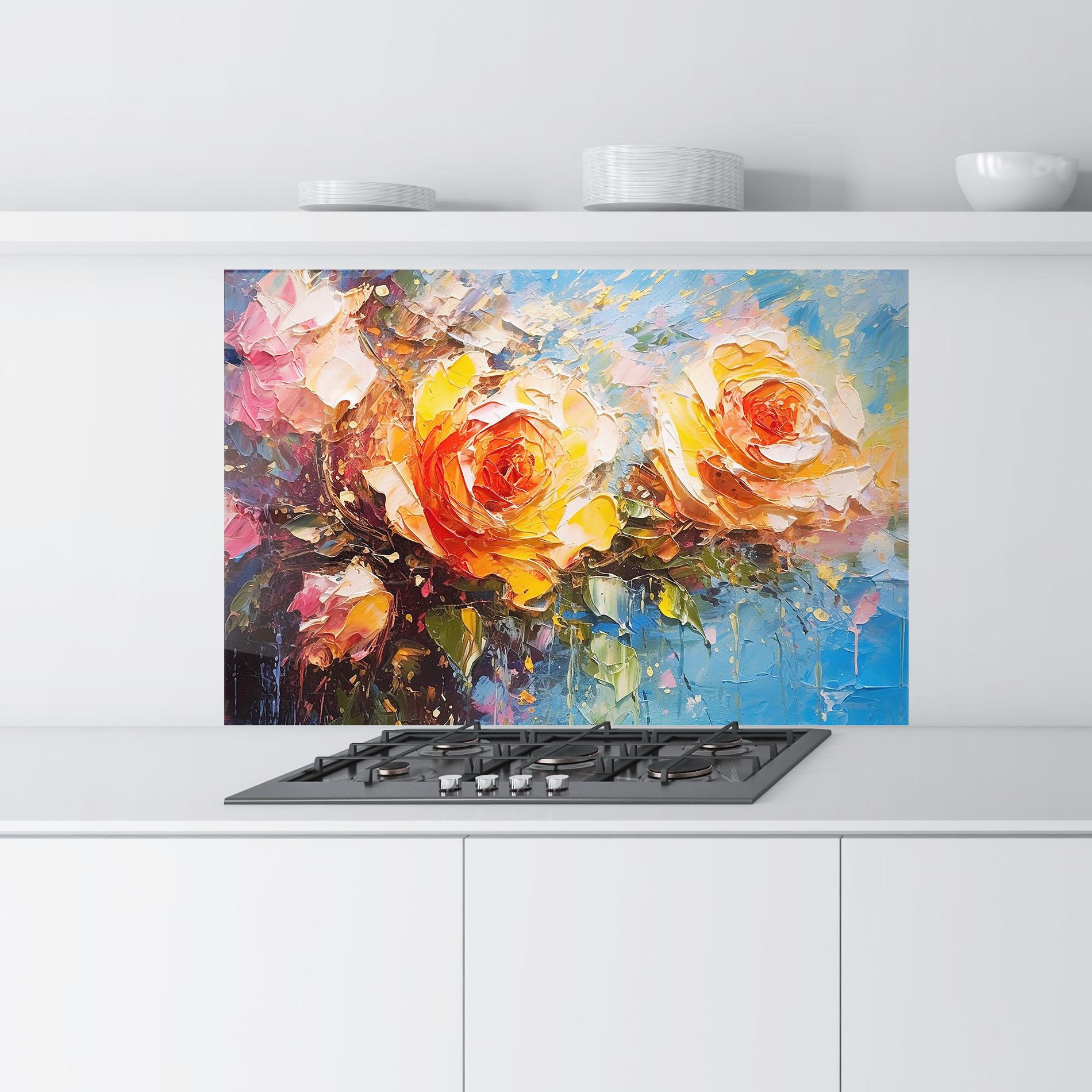 Küchenrückwand Glas Orange Roses Painting mockup 9