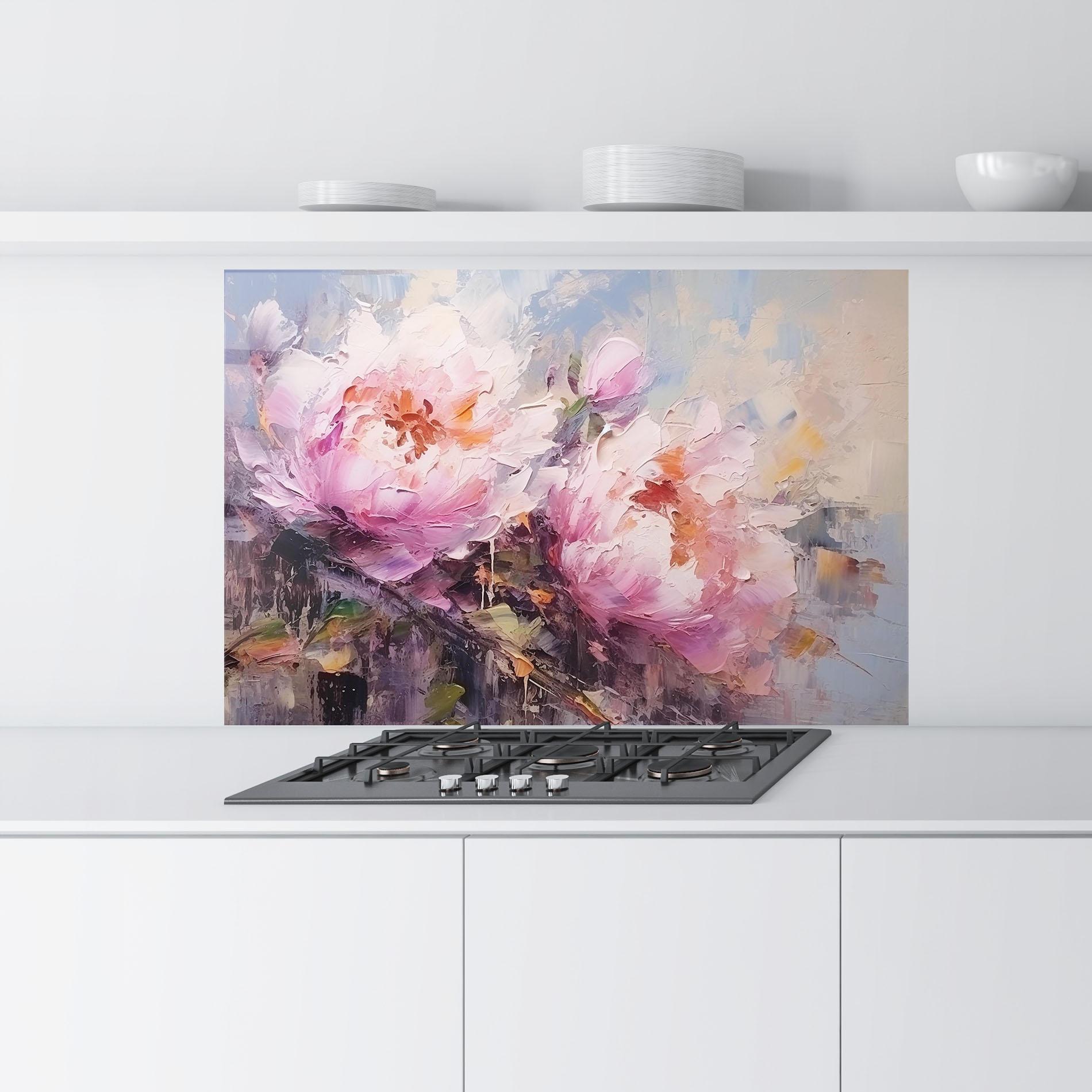 Küchenrückwand Glas Peony Art mockup 9