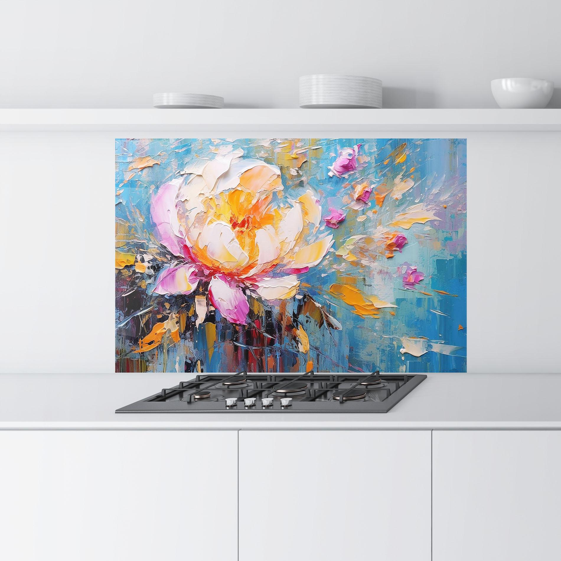 Küchenrückwand Glas Pink Orange Peony Art mockup 9
