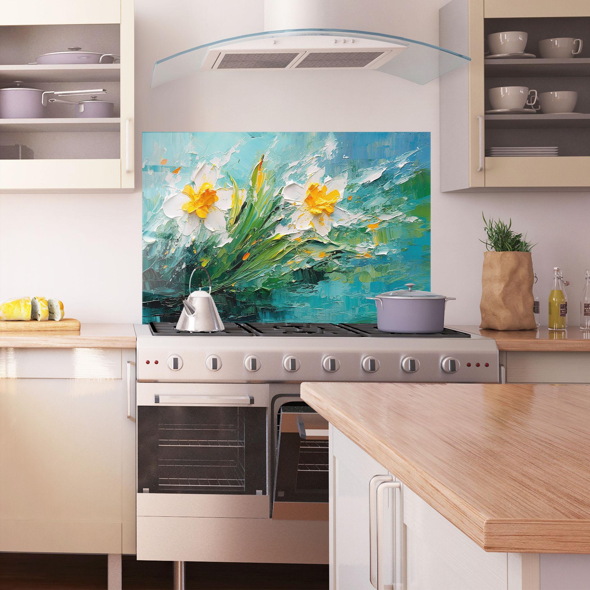 Küchenrückwand Glas Abstract Flower Painting mockup 1