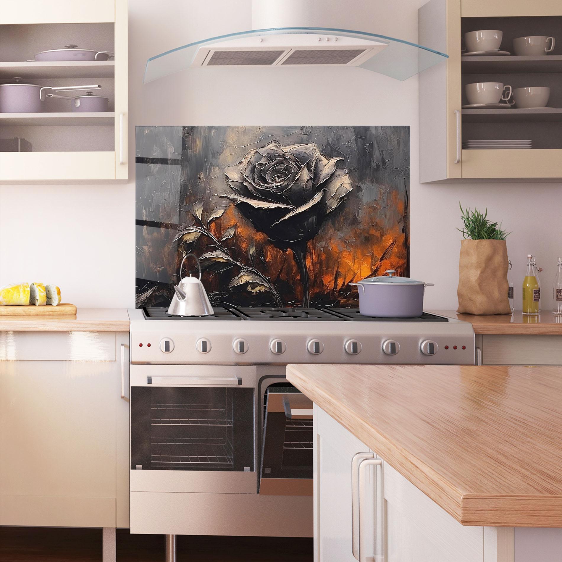 Küchenrückwand Glas Black Rose Art mockup 1