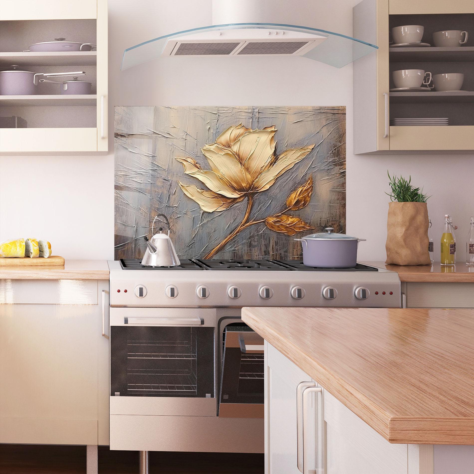 Küchenrückwand Glas Cream Rose On Blue mockup 1