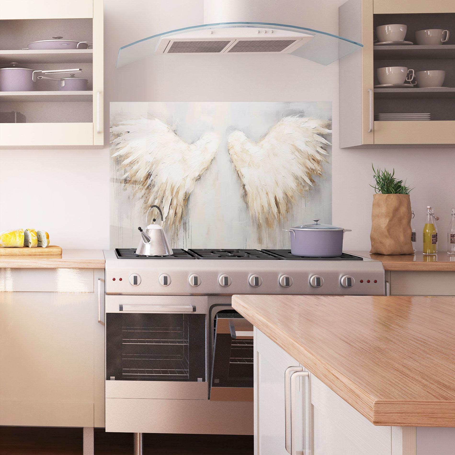 Küchenrückwand Glas Cream White Wings mockup 1
