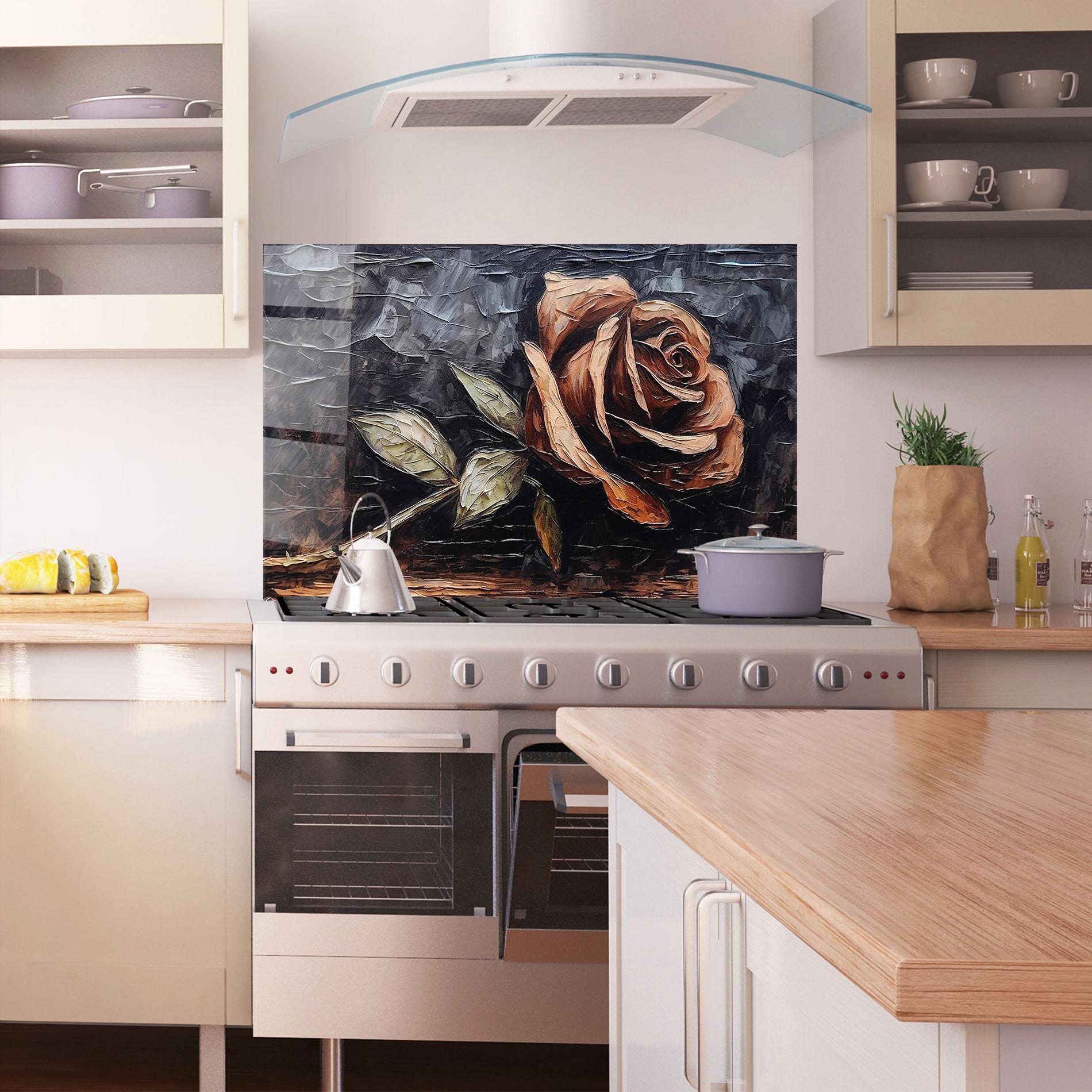 Küchenrückwand Glas Dirty Red Rose Art mockup 1