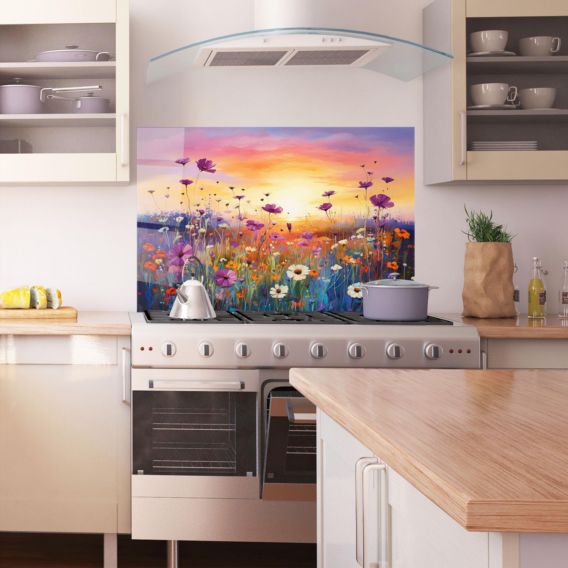 Küchenrückwand Glas Dreamy Field Flowers mockup 1