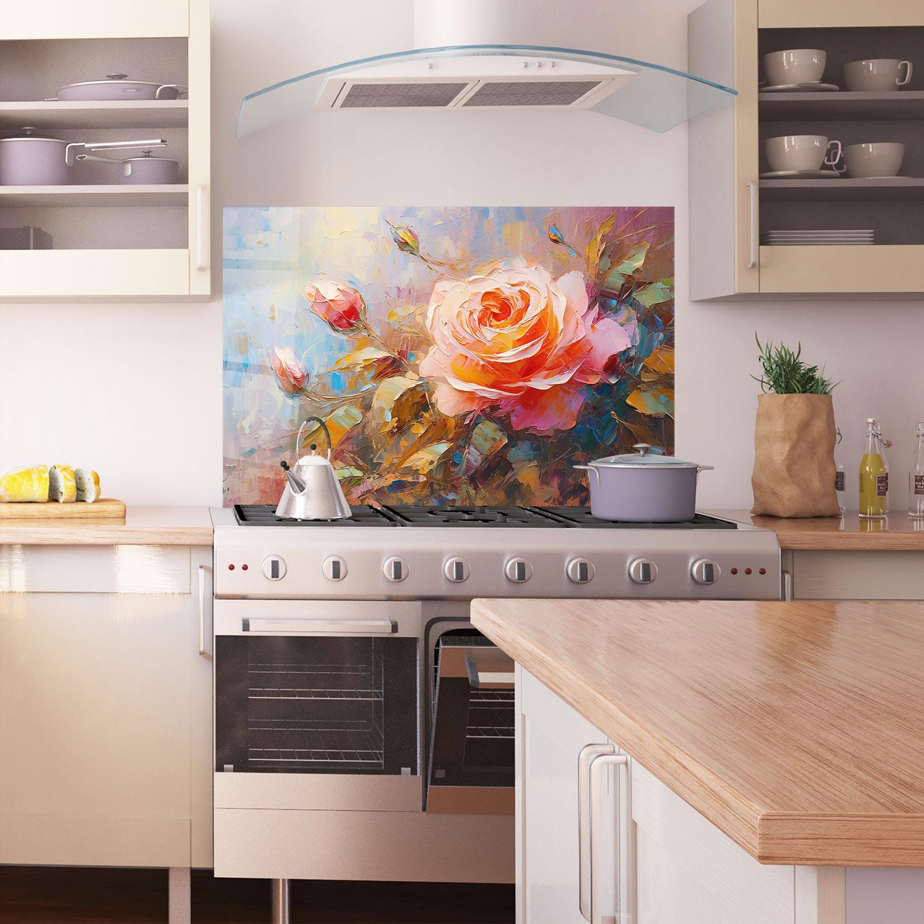 Küchenrückwand Glas Light Pink Rose Art mockup 1