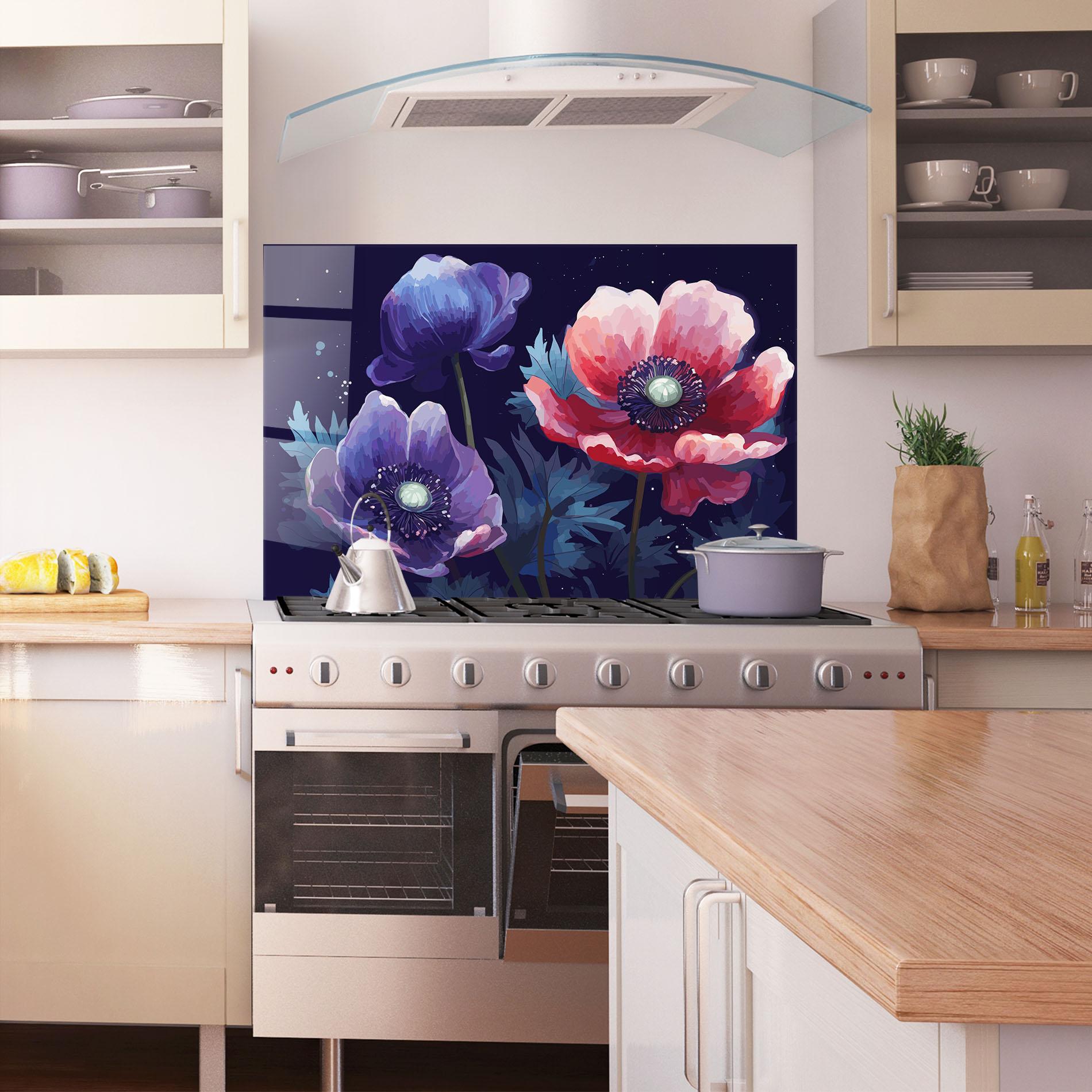 Küchenrückwand Glas Night Poppy Art mockup 1