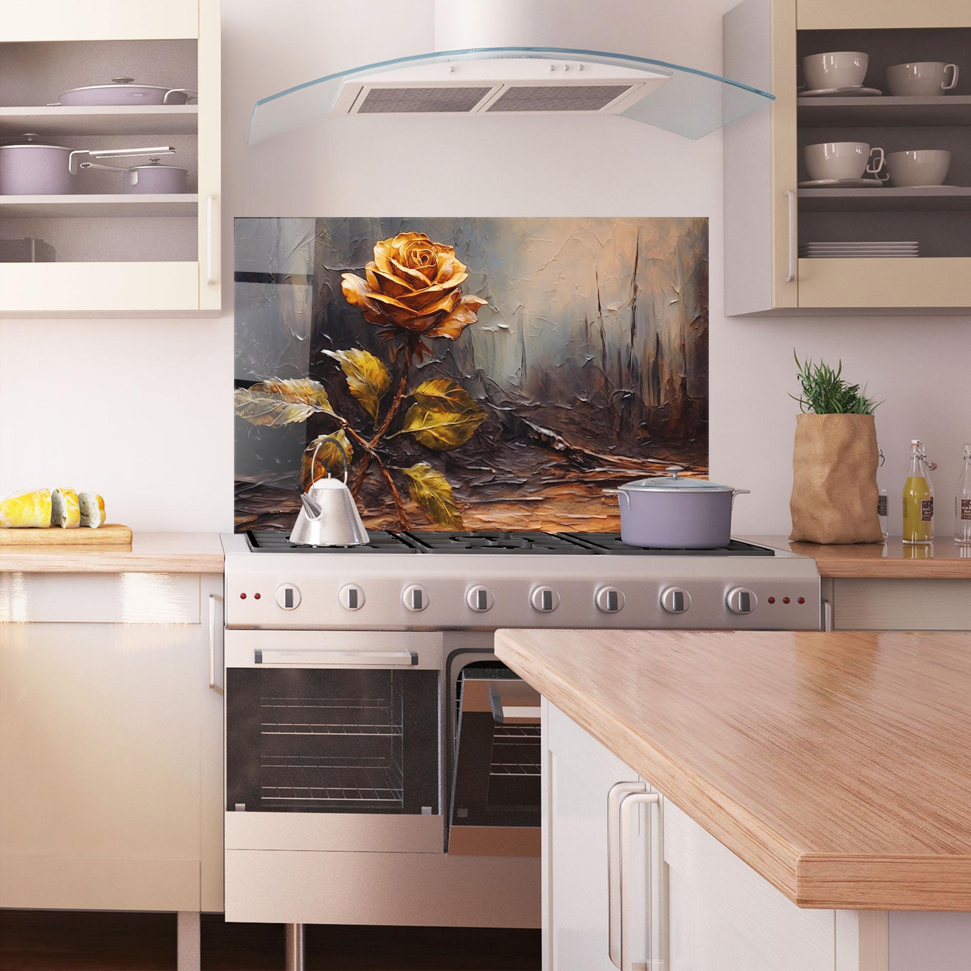 Küchenrückwand Glas Orange Rose Art mockup 1