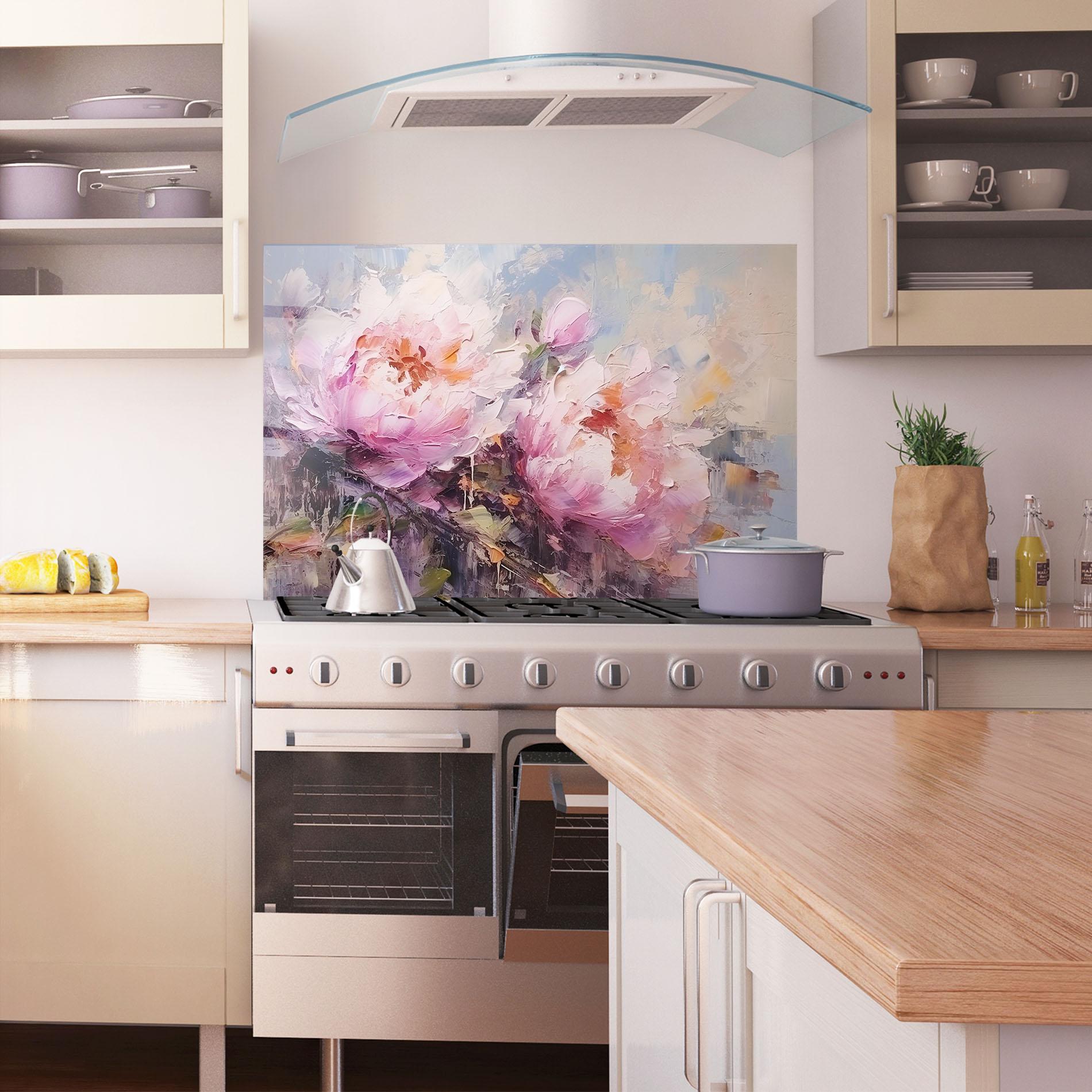 Küchenrückwand Glas Peony Art mockup 1