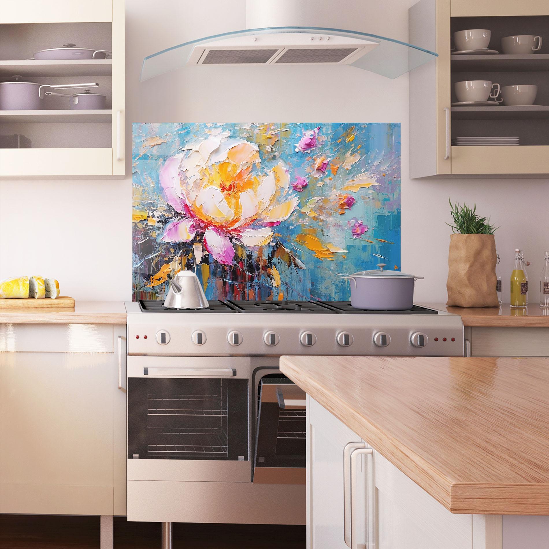 Küchenrückwand Glas Pink Orange Peony Art mockup 1