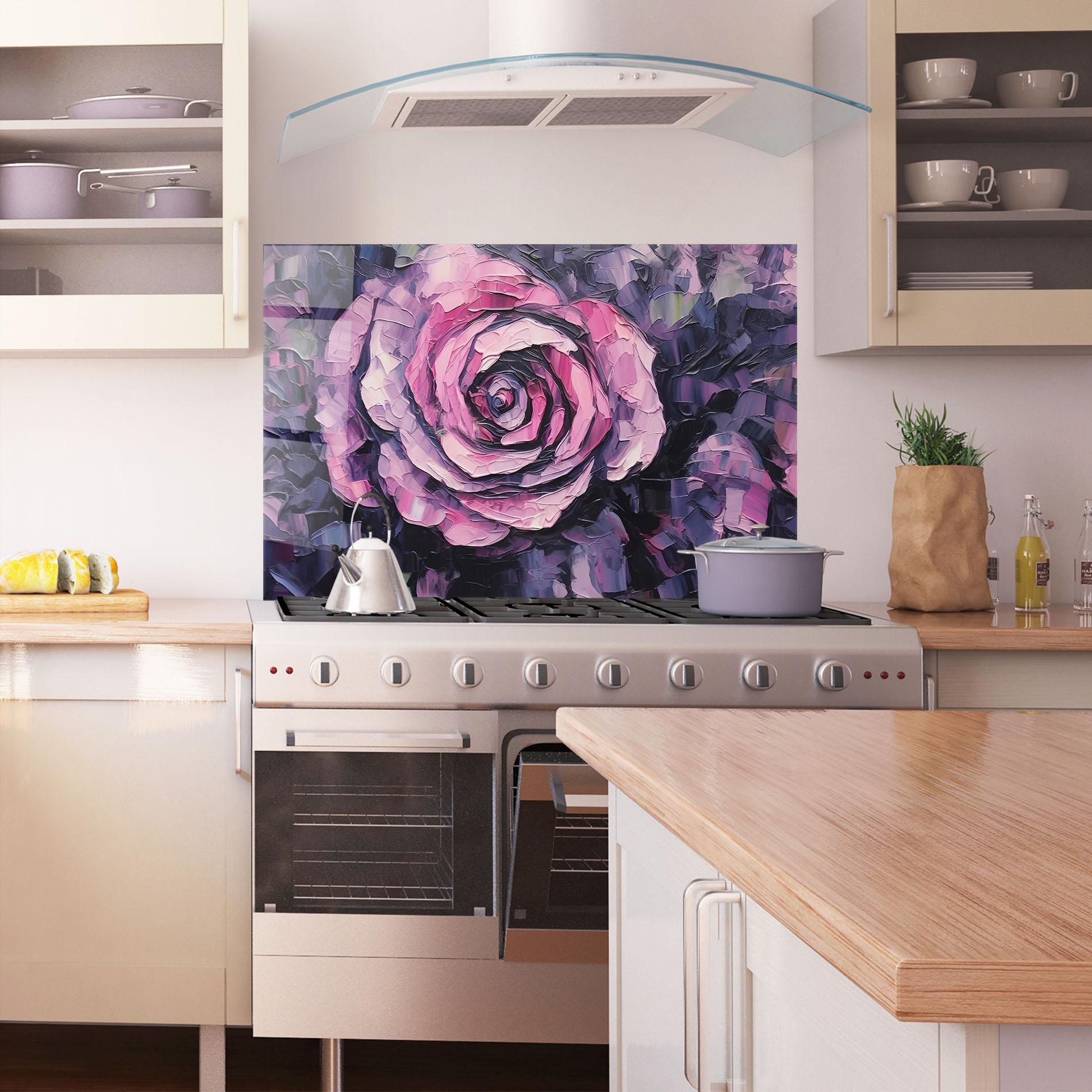 Küchenrückwand Glas Pretty Purple Rose Art mockup 1