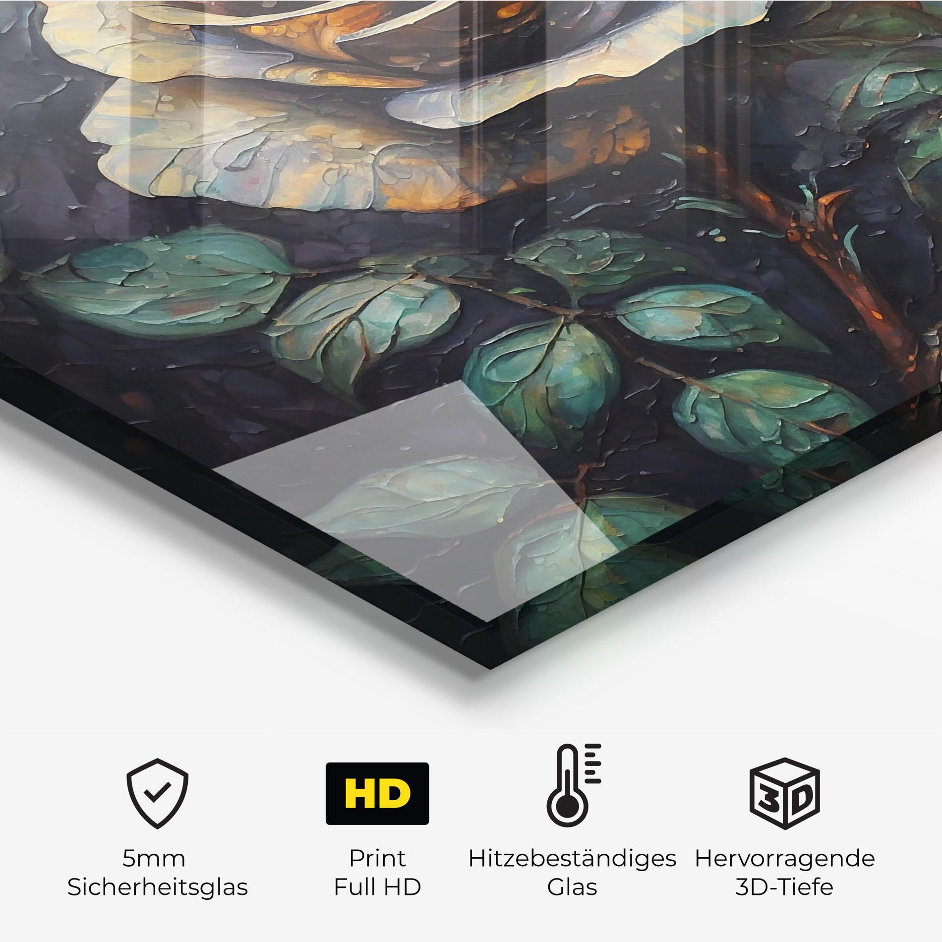 Küchenrückwand Glas Blue Yellow Rose Art mockup 2