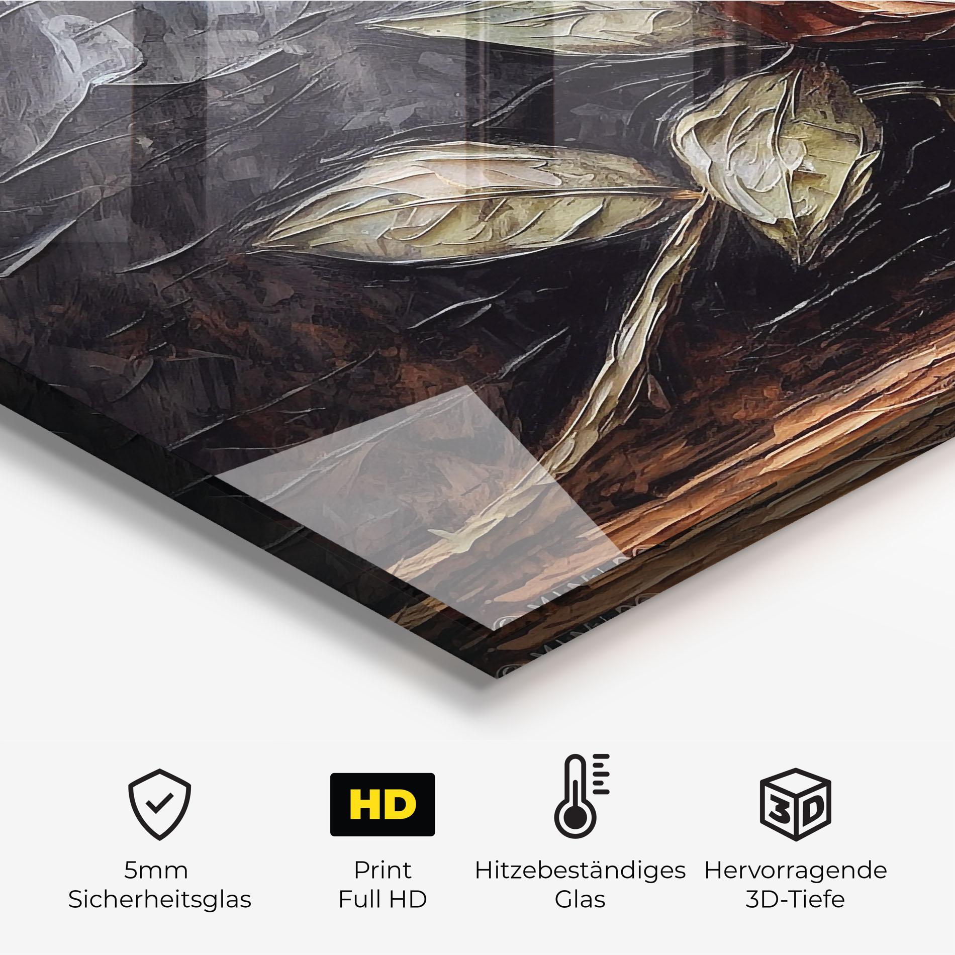 Küchenrückwand Glas Dirty Red Rose Art mockup 2