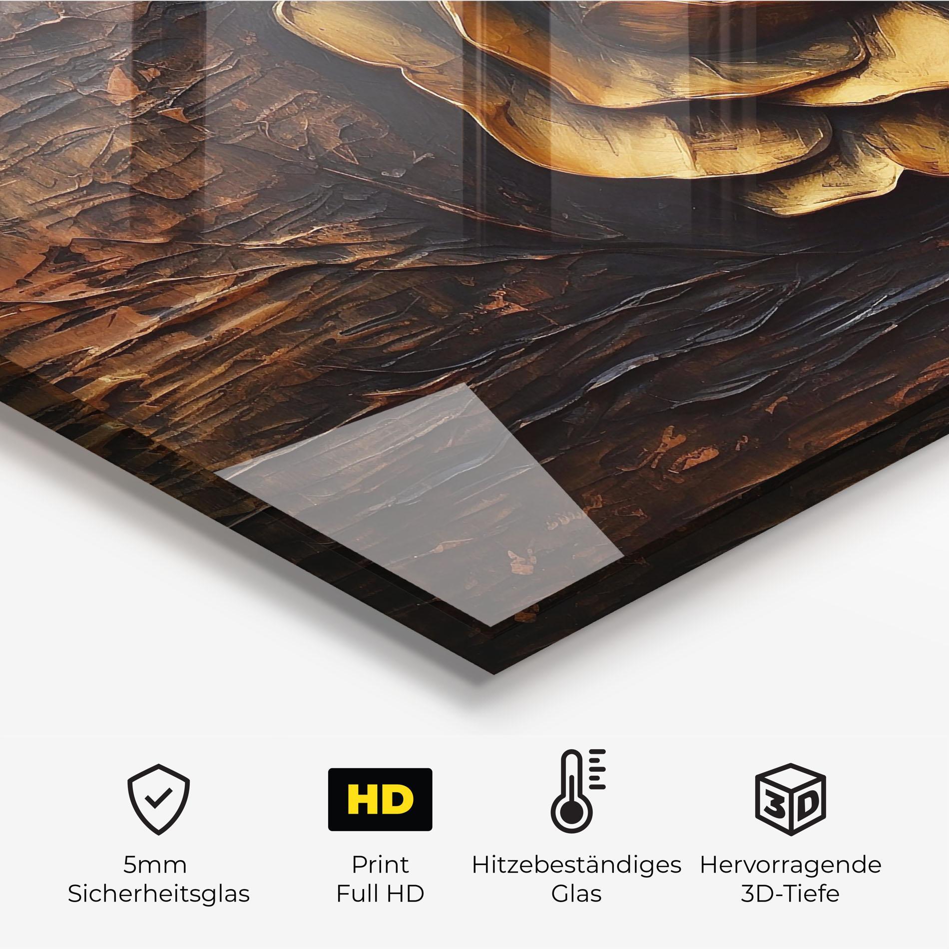 Küchenrückwand Glas Gold Rose On Wood mockup 2