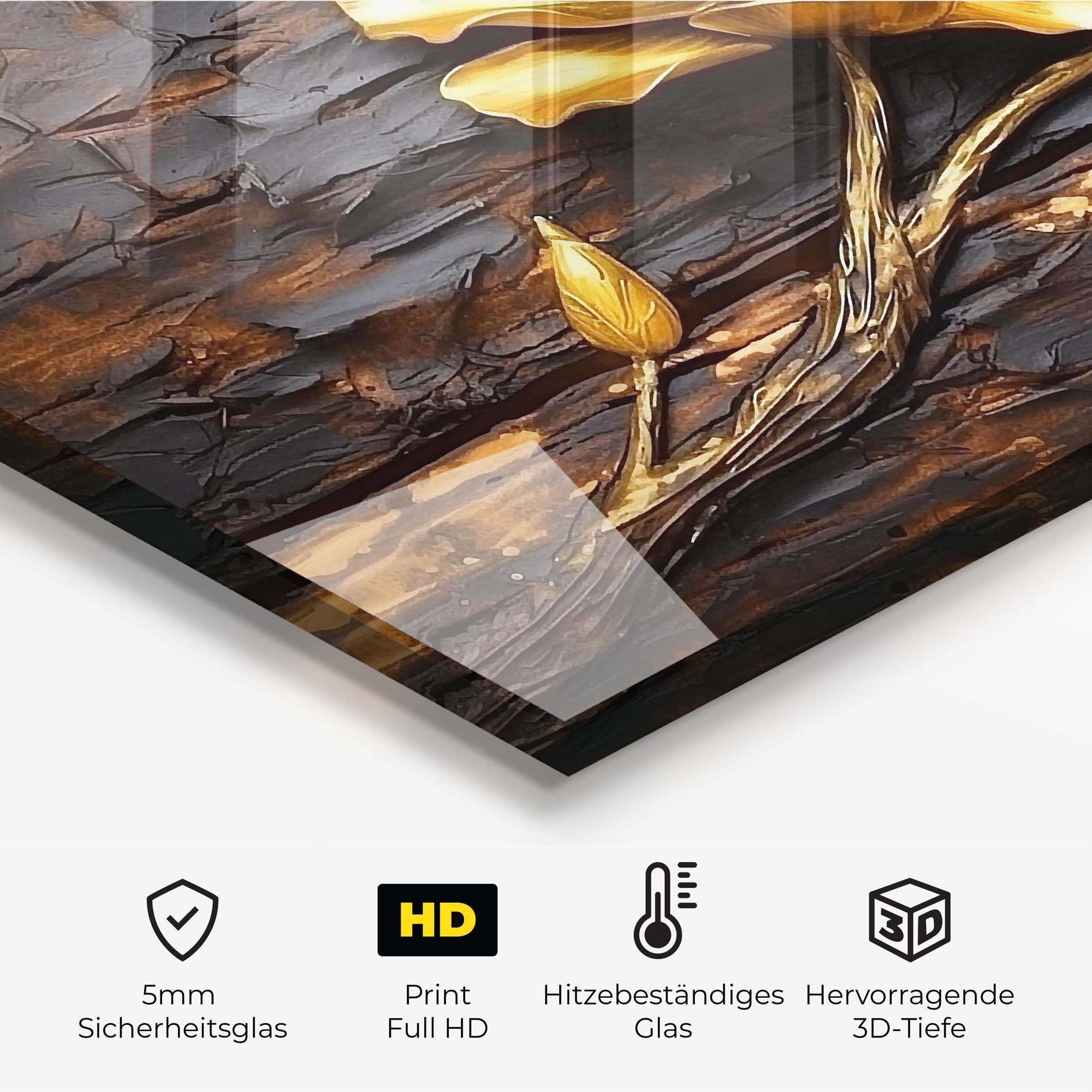 Küchenrückwand Glas Golden Rose On Wood mockup 2