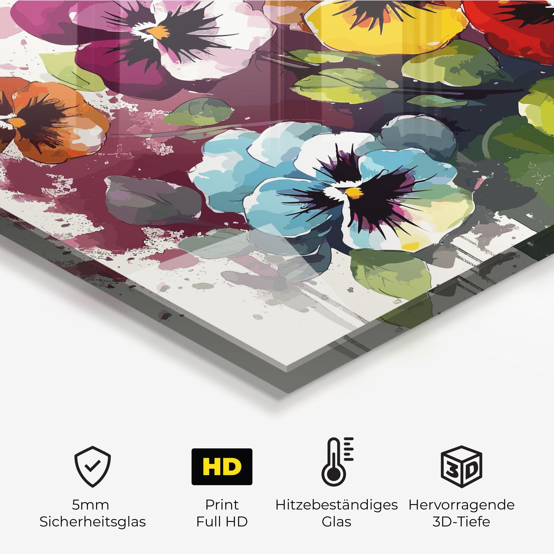 Küchenrückwand Glas Mix Paint Flowers mockup 2