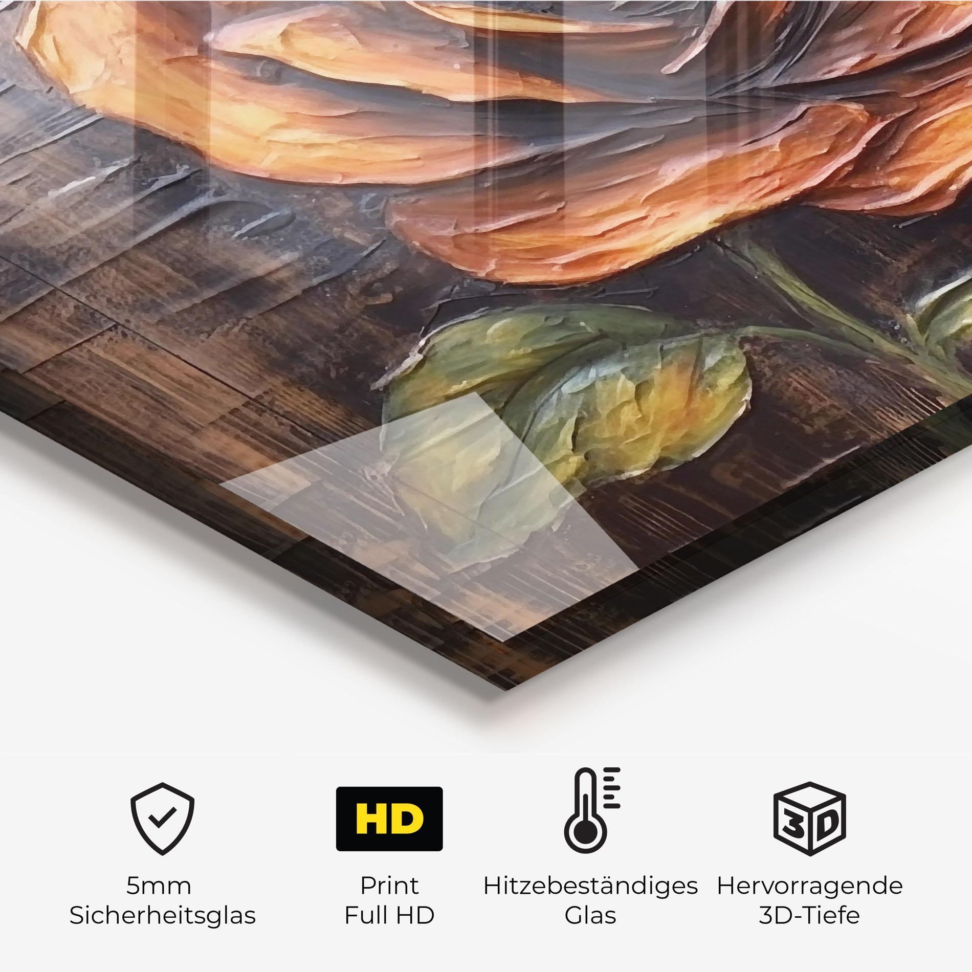 Küchenrückwand Glas Orange Rose On Wood mockup 2