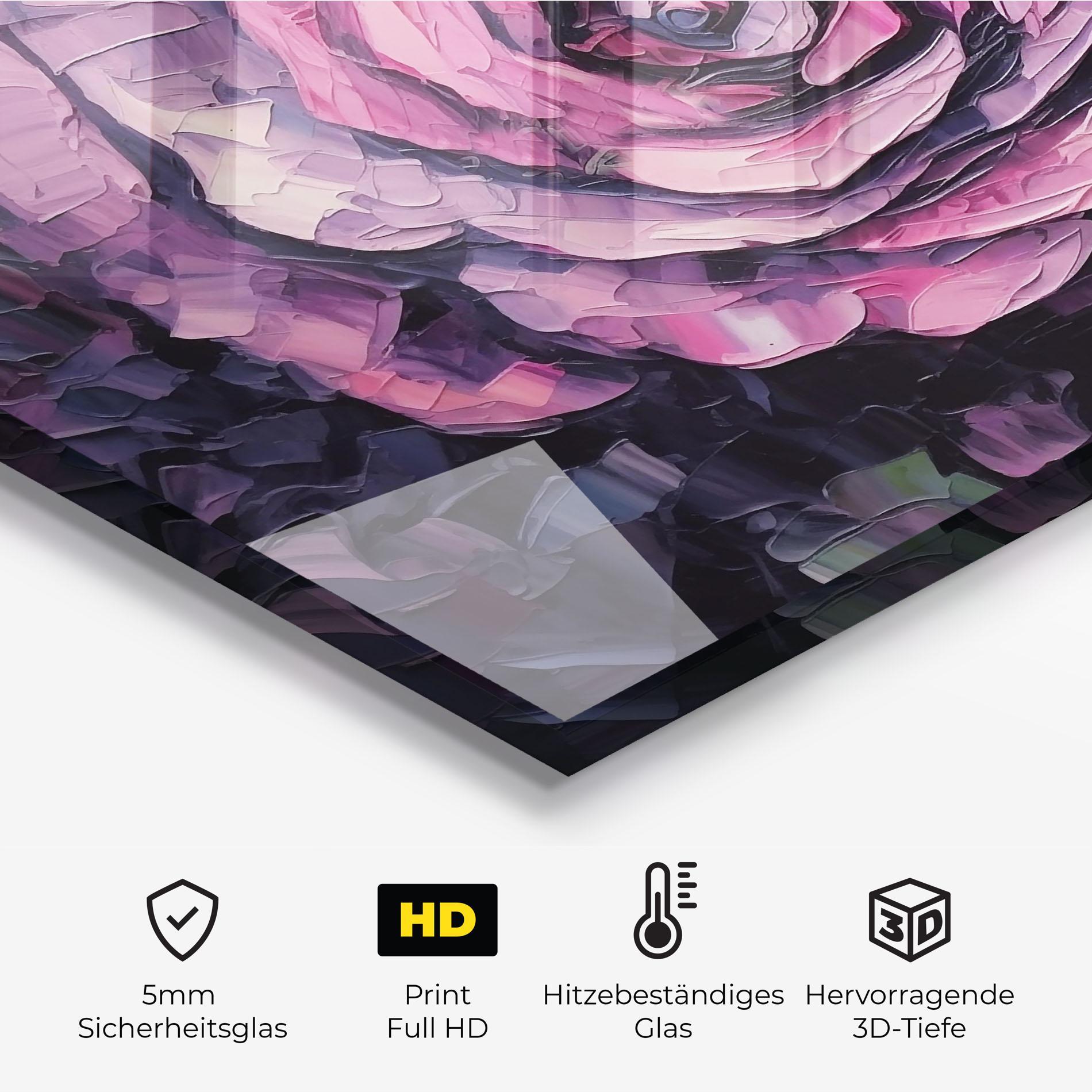 Küchenrückwand Glas Pretty Purple Rose Art mockup 2