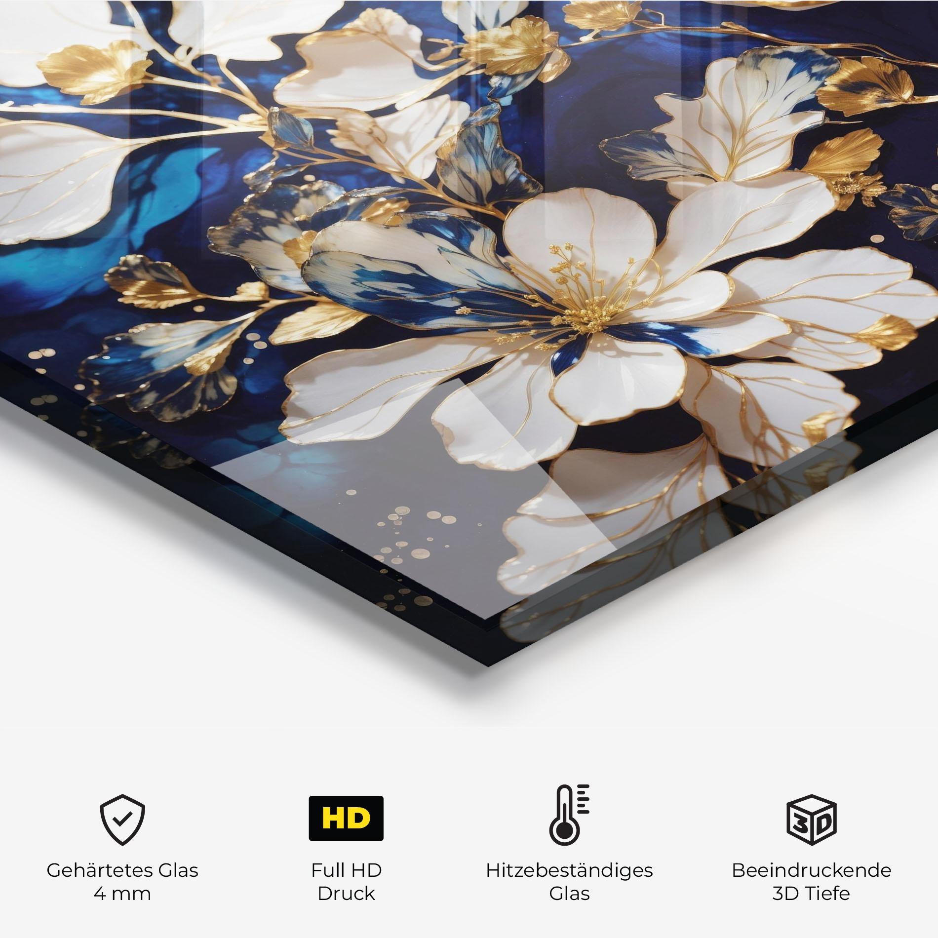 Küchenrückwand Glas Beautiful Golden White Rose mockup 2