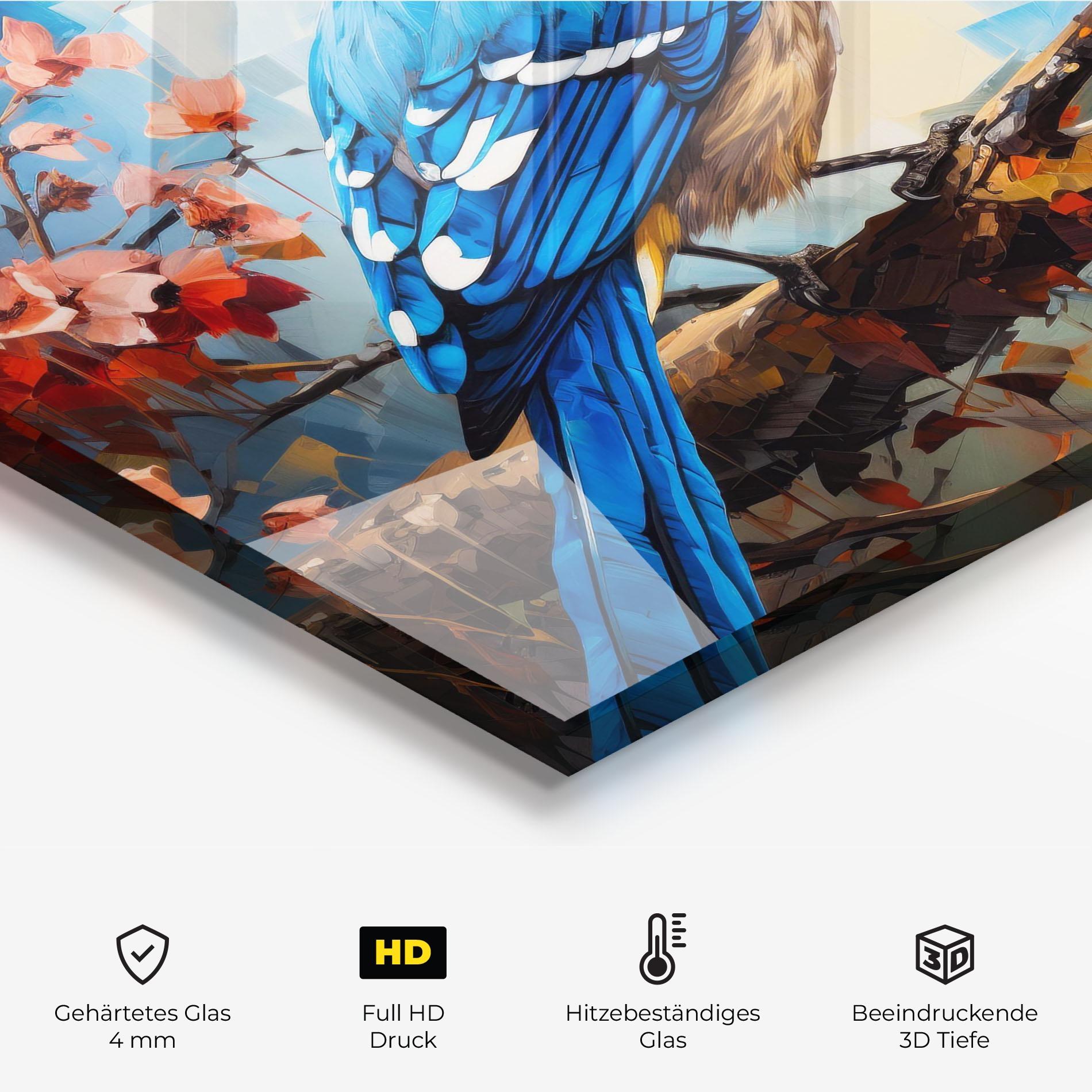 Küchenrückwand Glas Blue Bird Sitting Art mockup 2