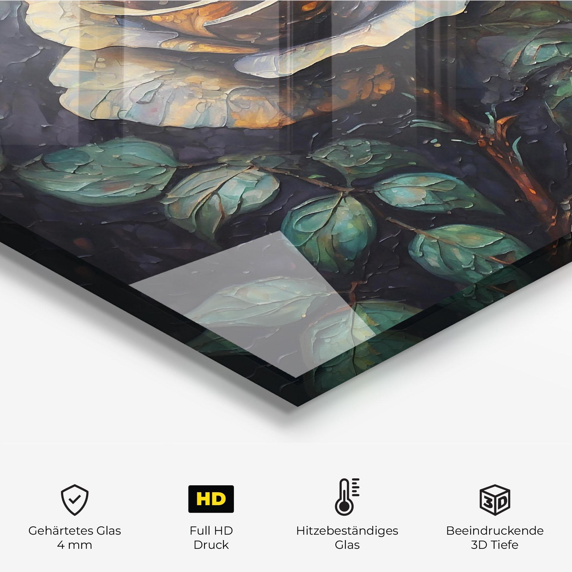 Küchenrückwand Glas Blue Yellow Rose Art mockup 2