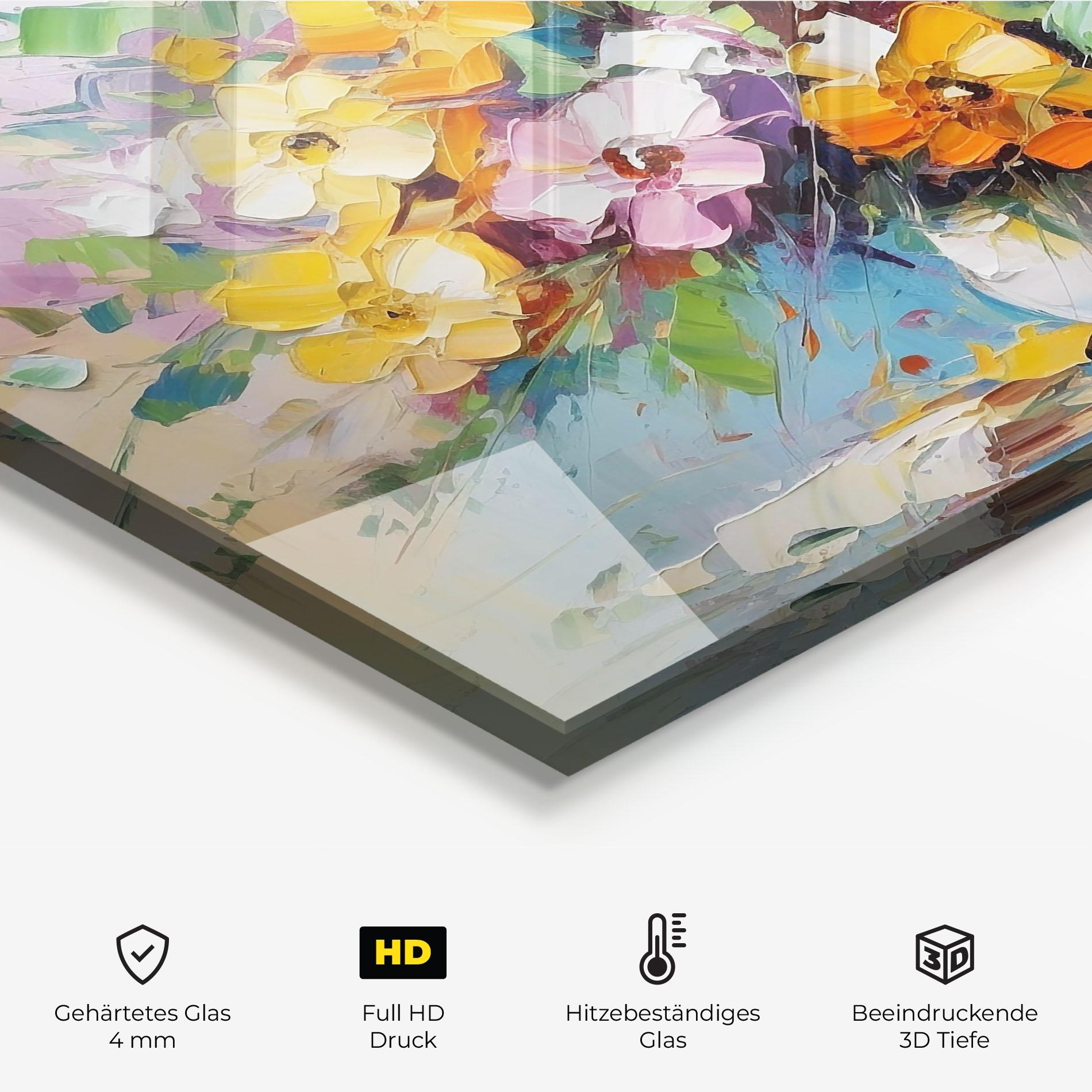 Küchenrückwand Glas Colorfull Flowers Painting mockup 2