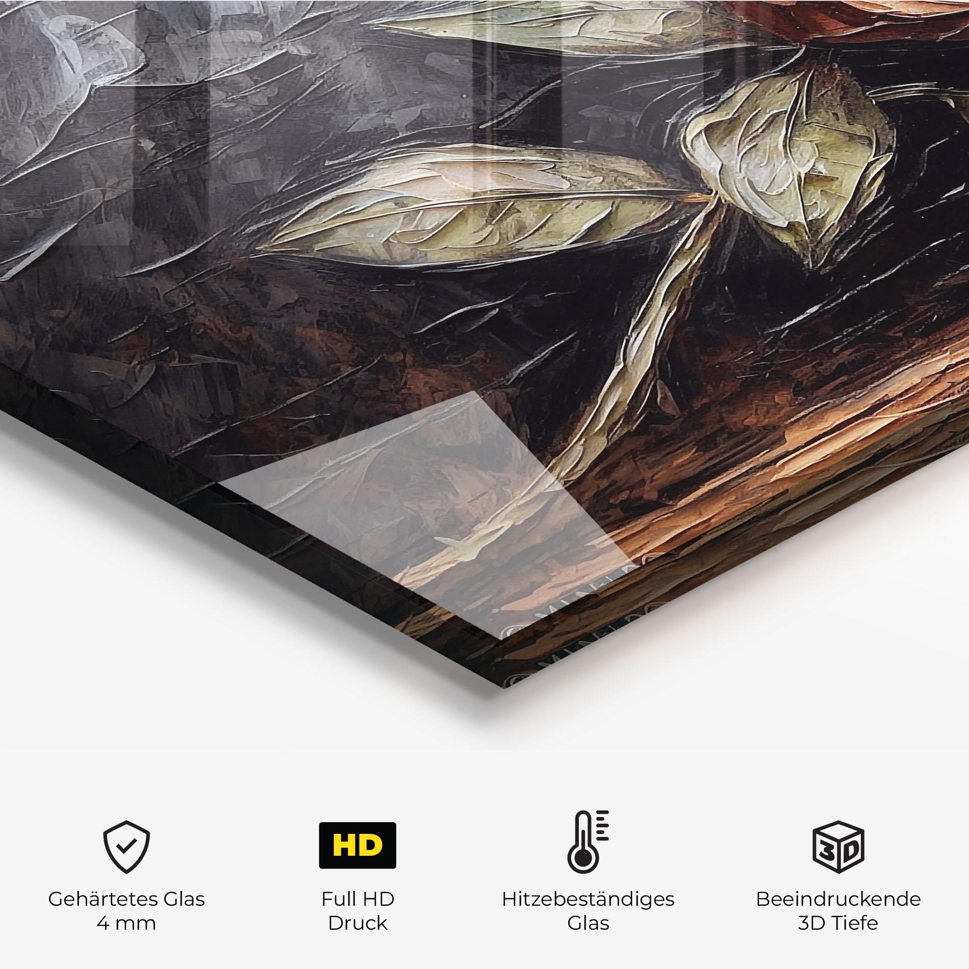 Küchenrückwand Glas Dirty Red Rose Art mockup 2