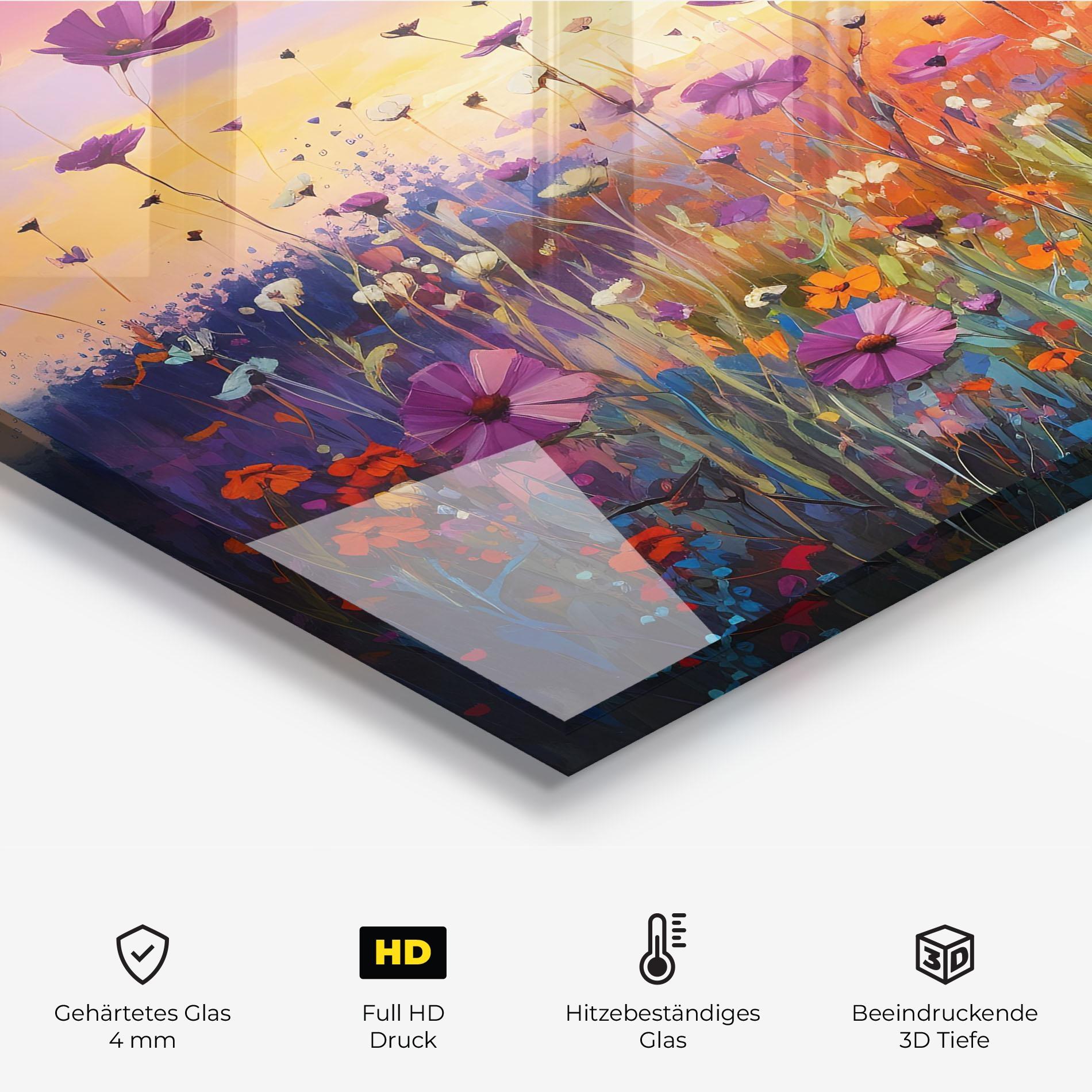 Küchenrückwand Glas Dreamy Field Flowers mockup 2