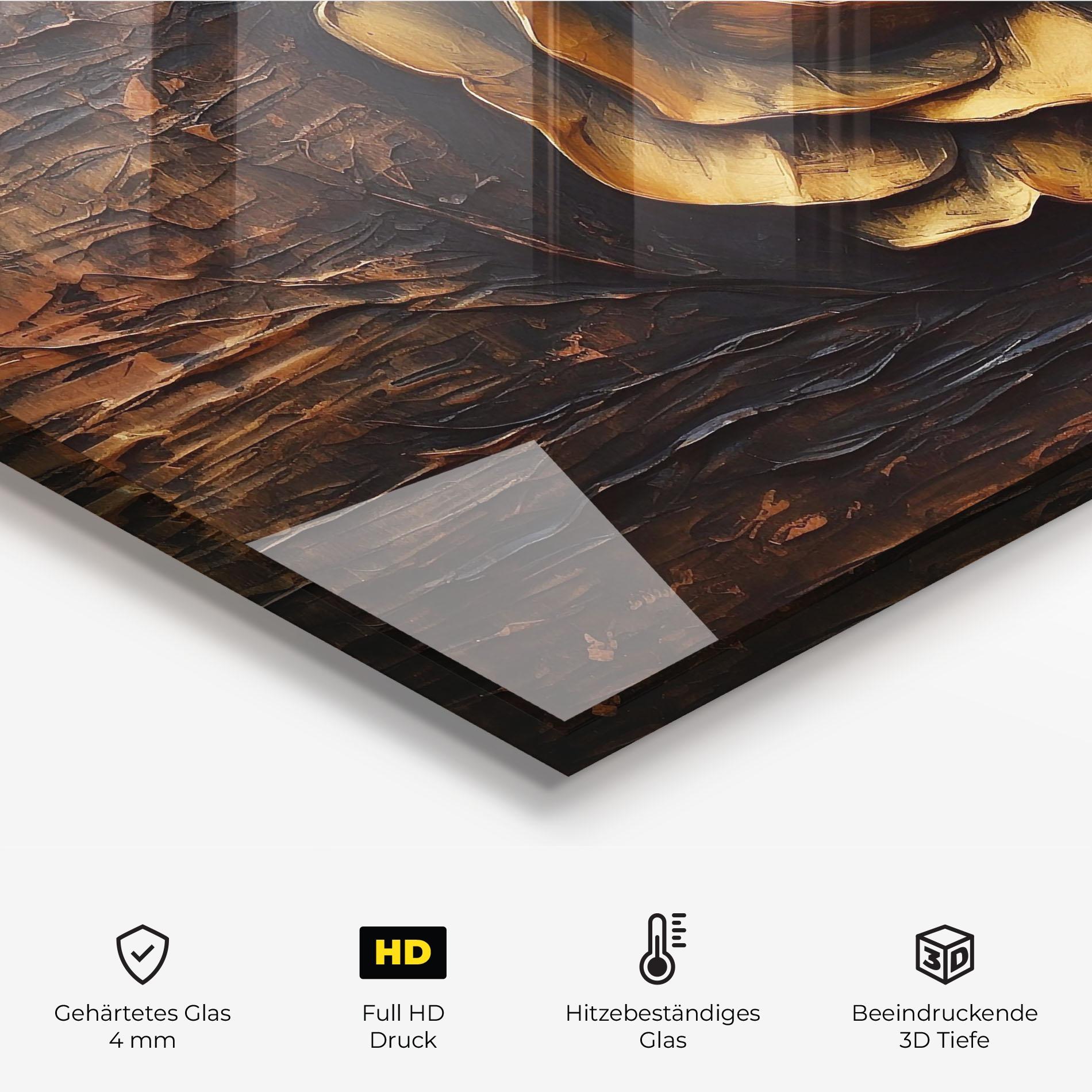 Küchenrückwand Glas Gold Rose On Wood mockup 2
