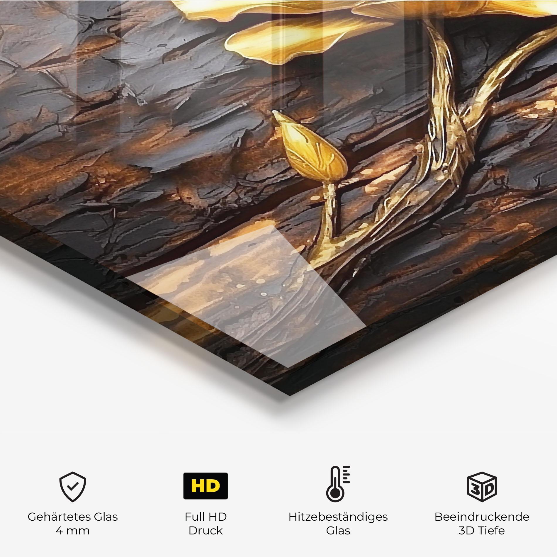 Küchenrückwand Glas Golden Rose On Wood mockup 2