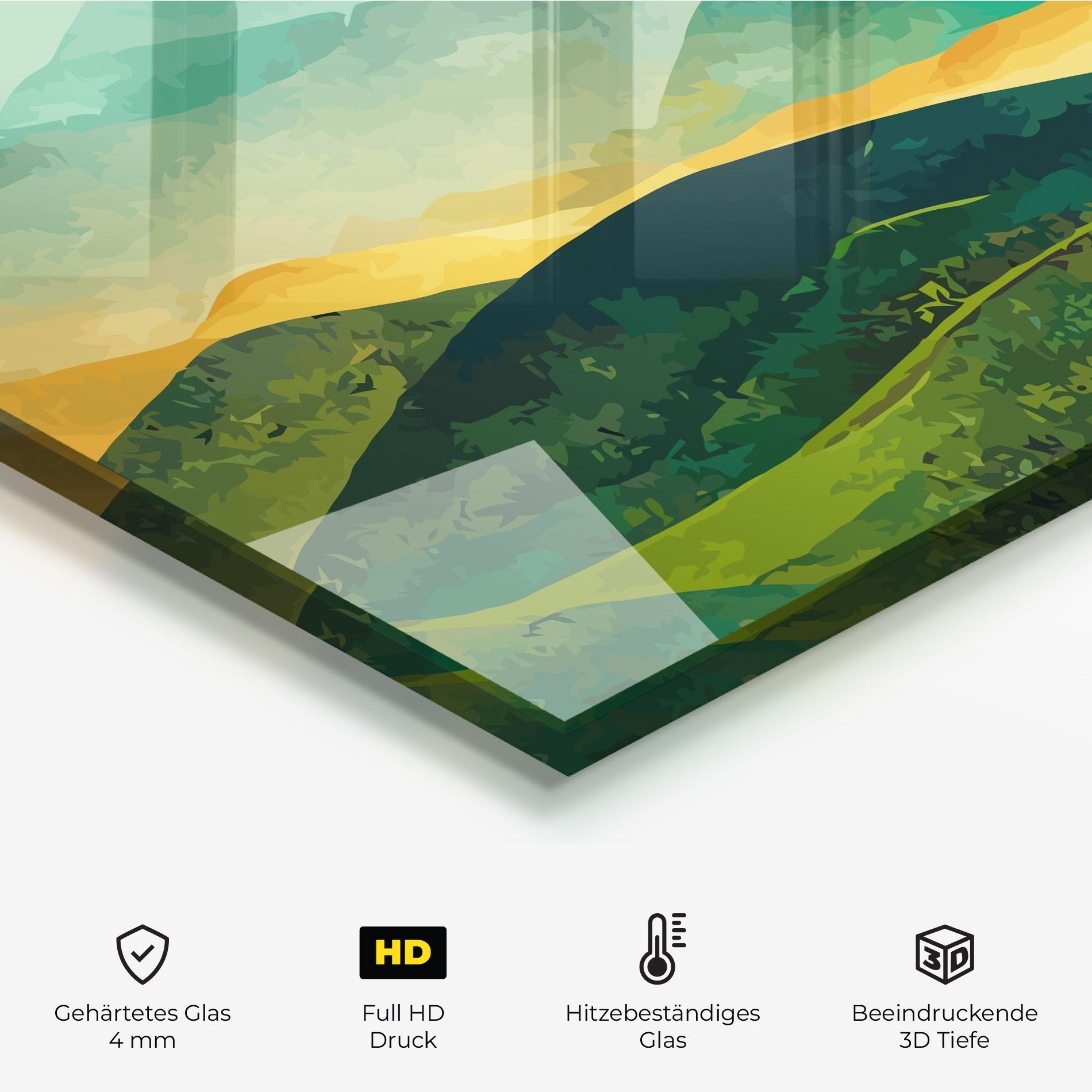Küchenrückwand Glas Green Art Mountain mockup 2