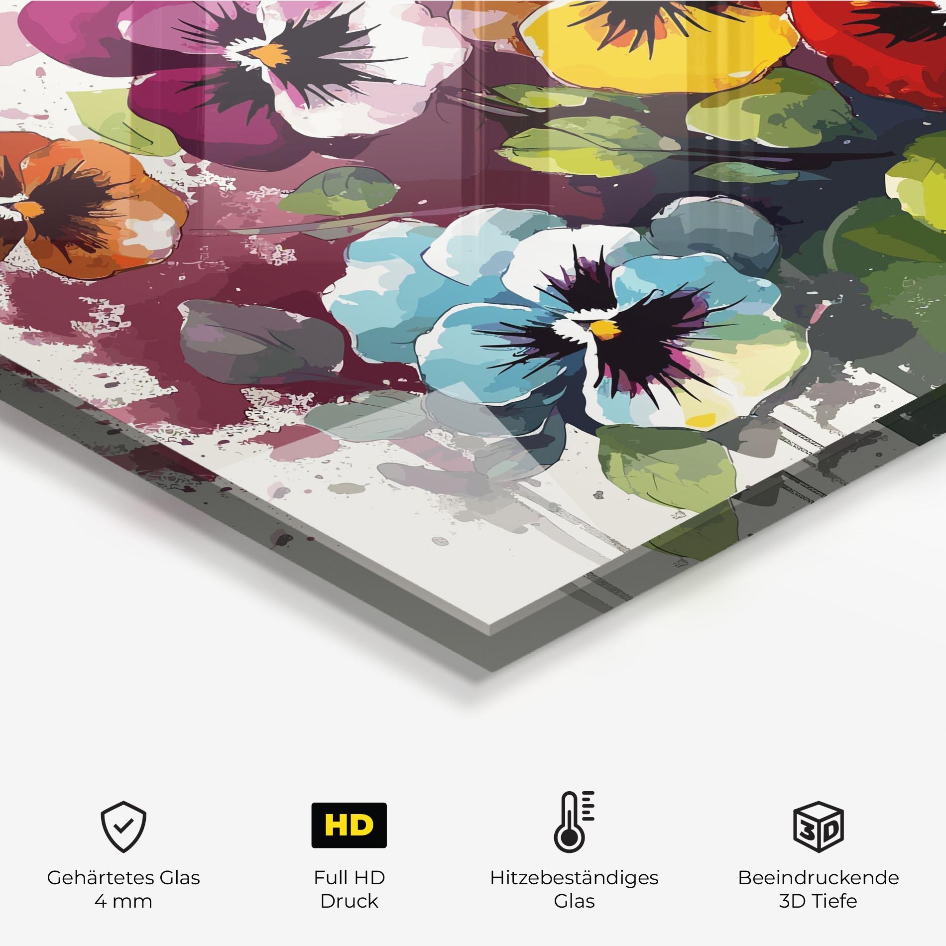 Küchenrückwand Glas Mix Paint Flowers mockup 2