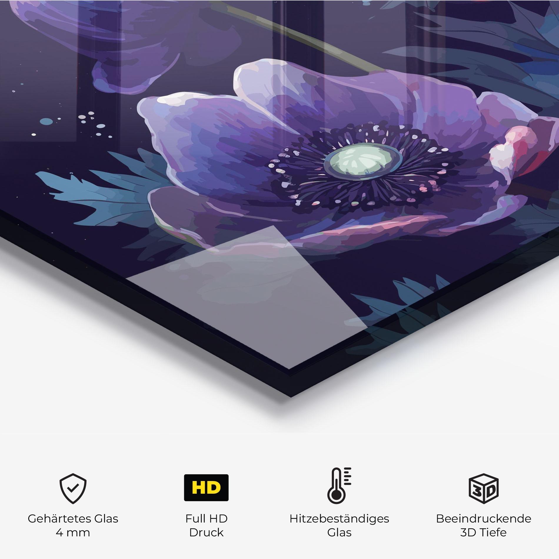 Küchenrückwand Glas Night Poppy Art mockup 2