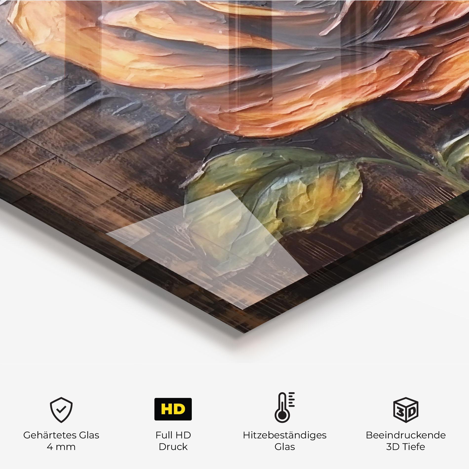 Küchenrückwand Glas Orange Rose On Wood mockup 2