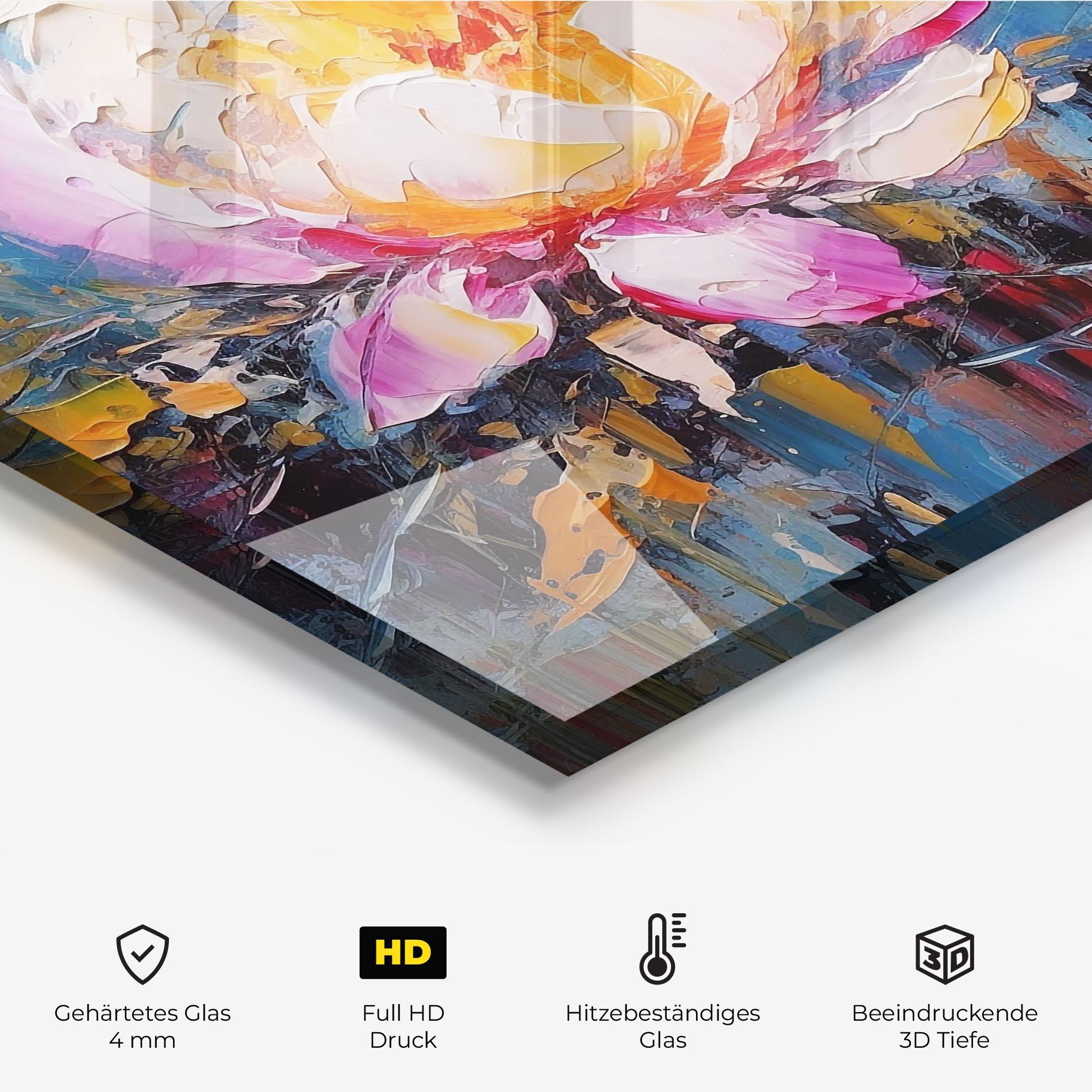 Küchenrückwand Glas Pink Orange Peony Art mockup 2