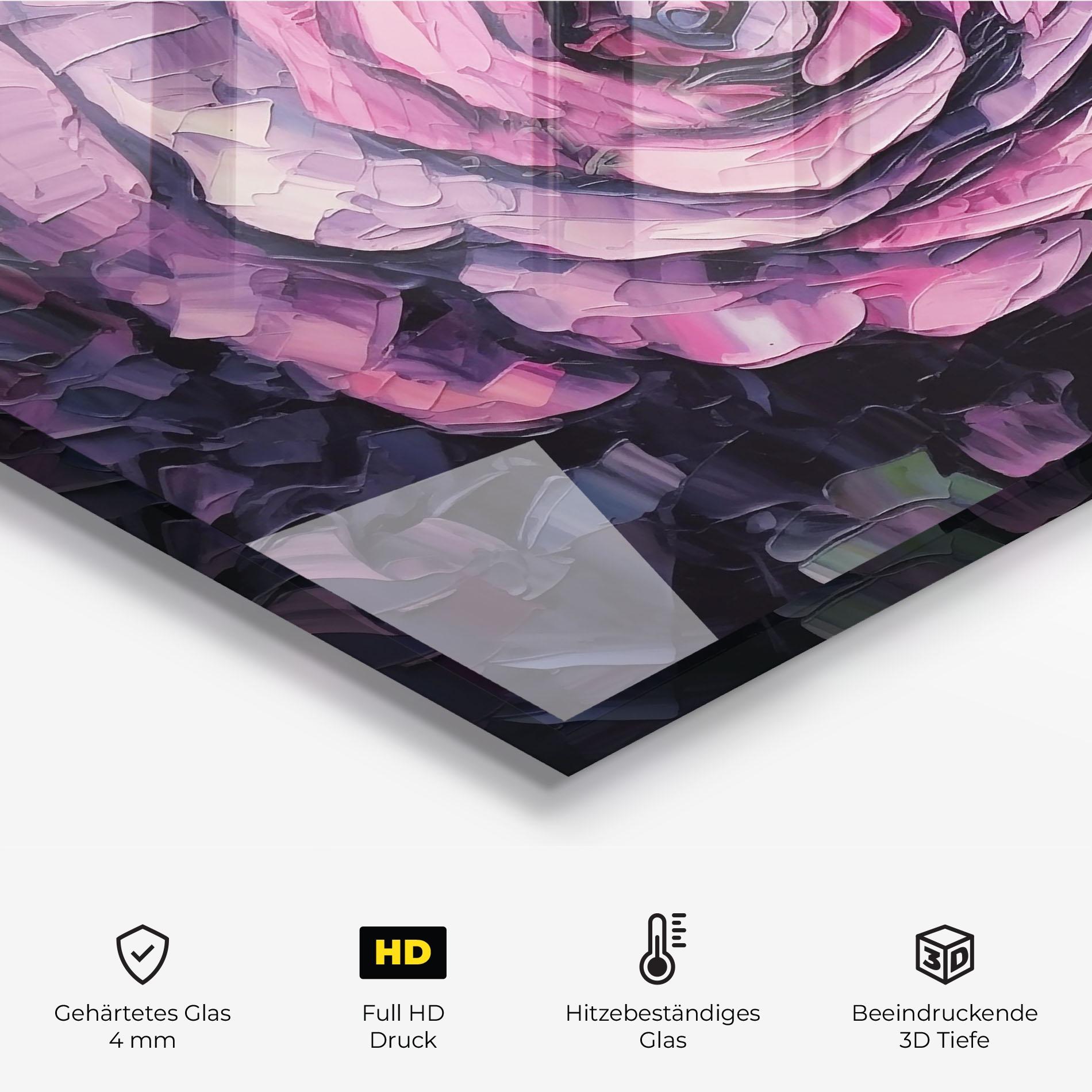 Küchenrückwand Glas Pretty Purple Rose Art mockup 2
