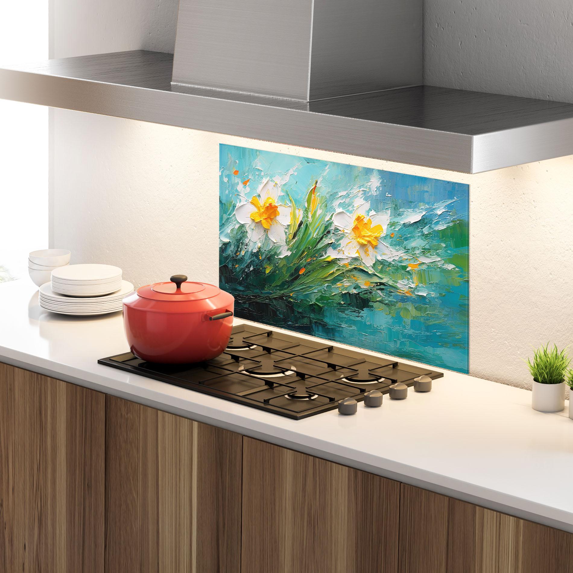 Küchenrückwand Glas Abstract Flower Painting mockup 4