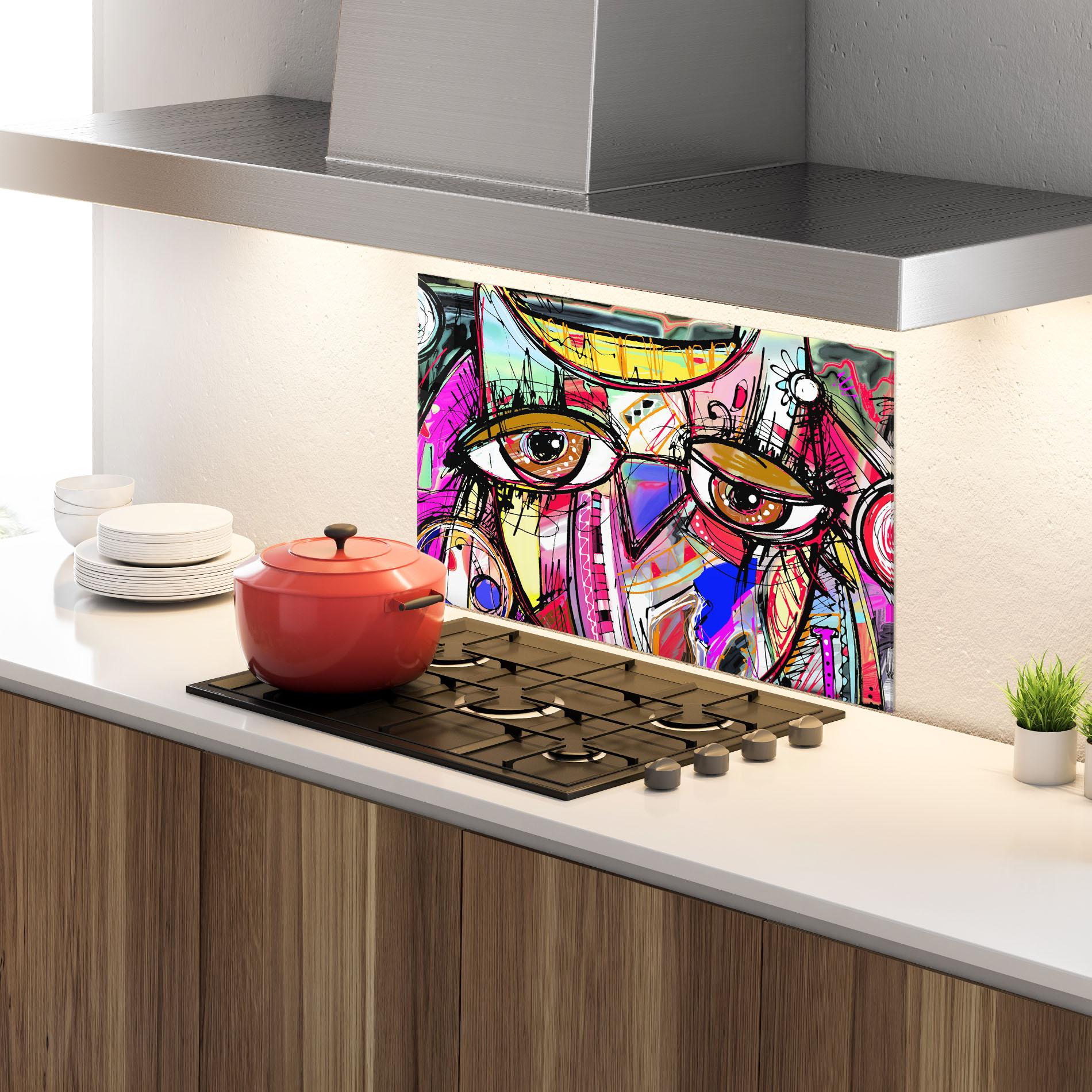 Küchenrückwand Glas Color Mix Eyes mockup 4