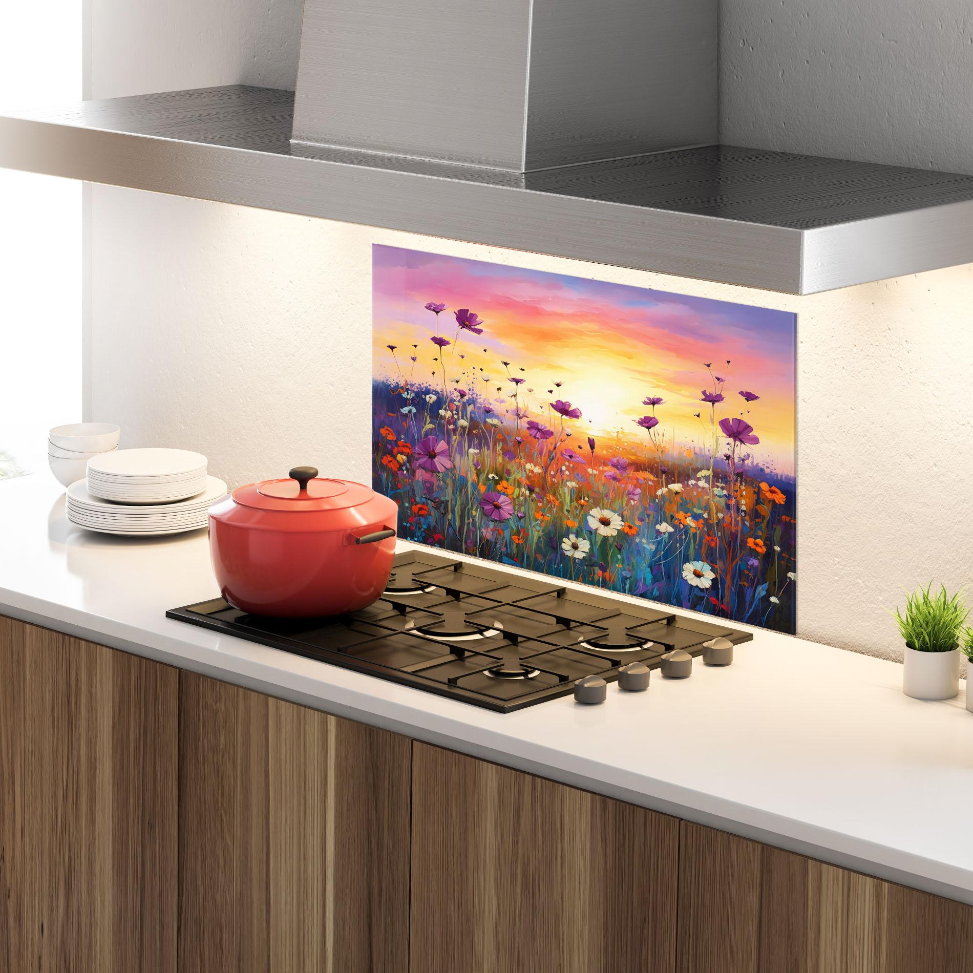Küchenrückwand Glas Dreamy Field Flowers mockup 4